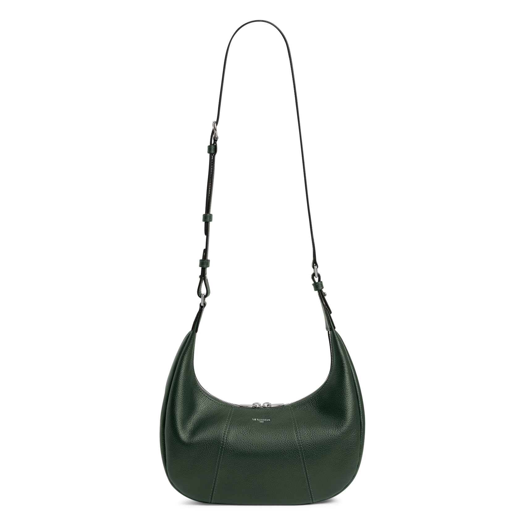 Small zippered hobo bag in grained leather | Green LE TANNEUR Women