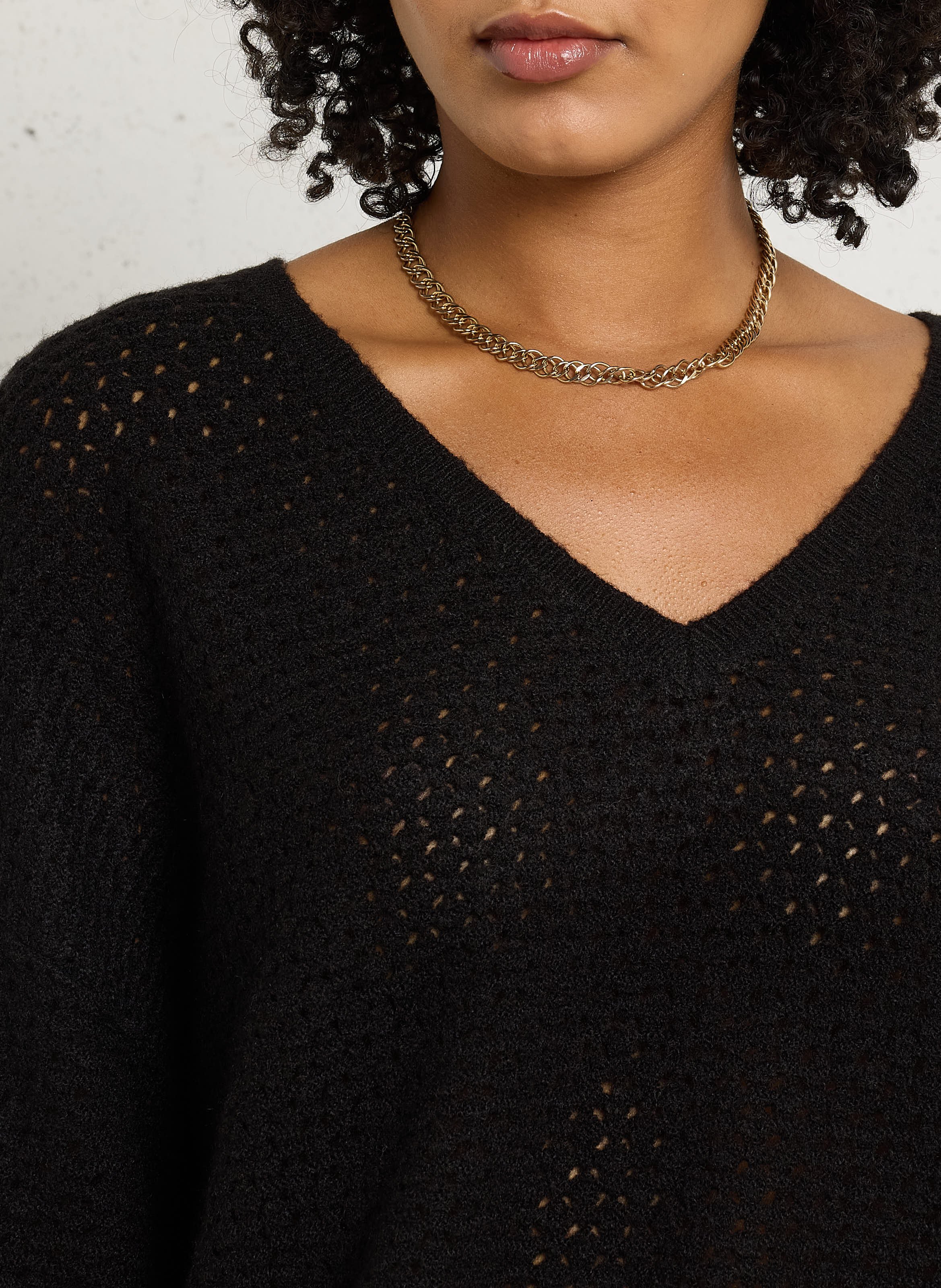 Oversized openwork V-neck sweater LA PETITE ETOILE Black
