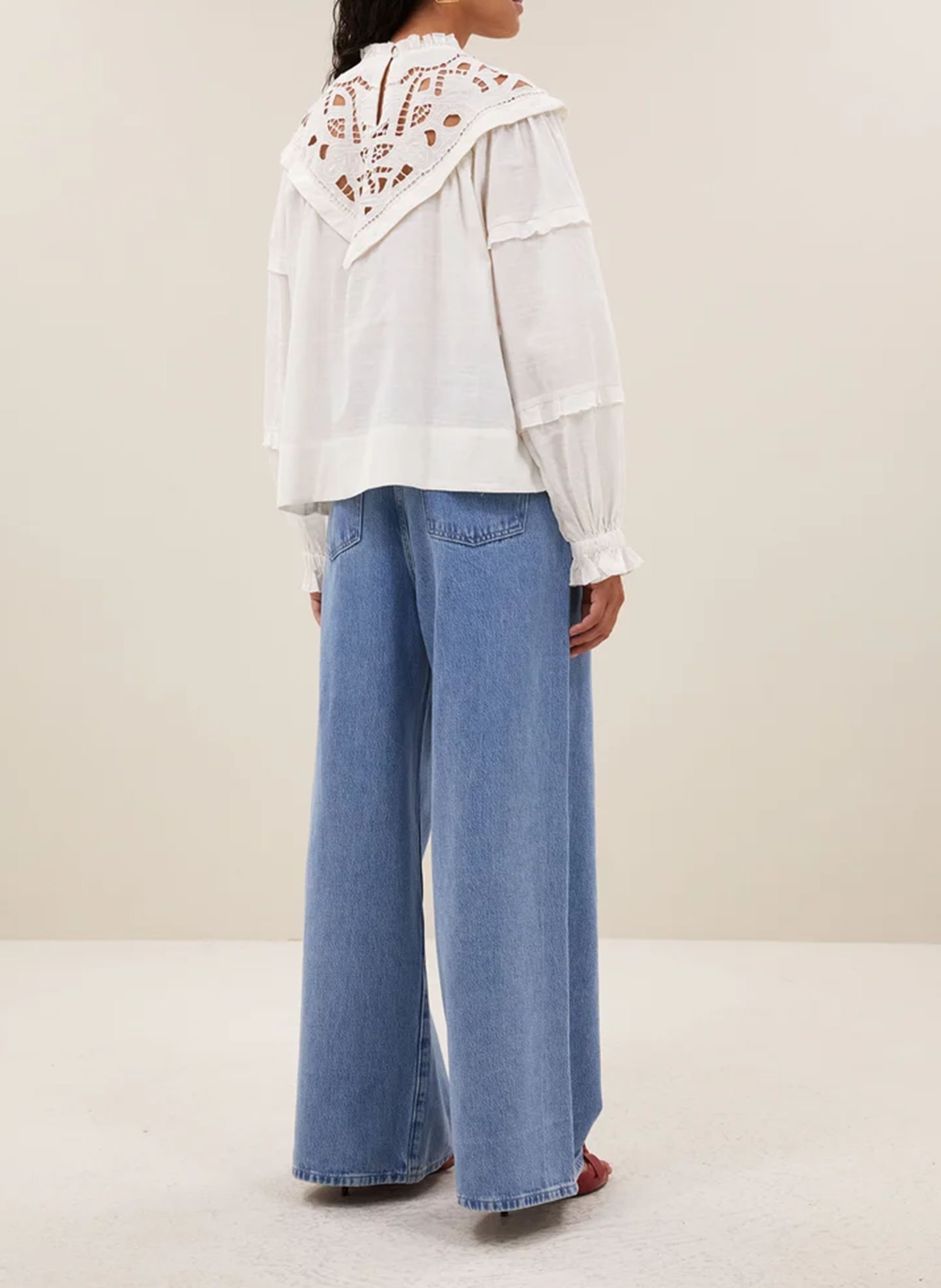 Blouse manches longues à broderies BY BAR Blanc