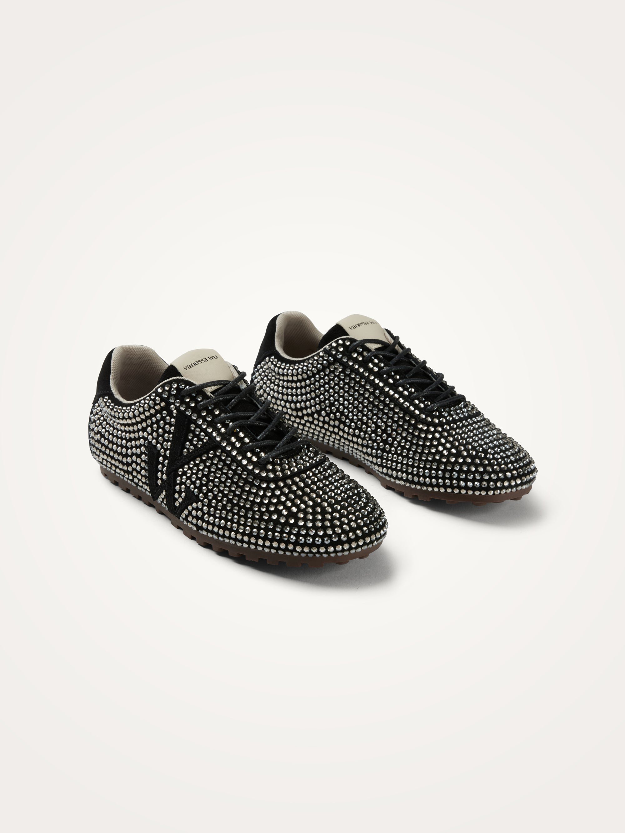 Monogram-embellished sneakers adorned with rhinestones on a serrated thin sole. VANESSA WU Black