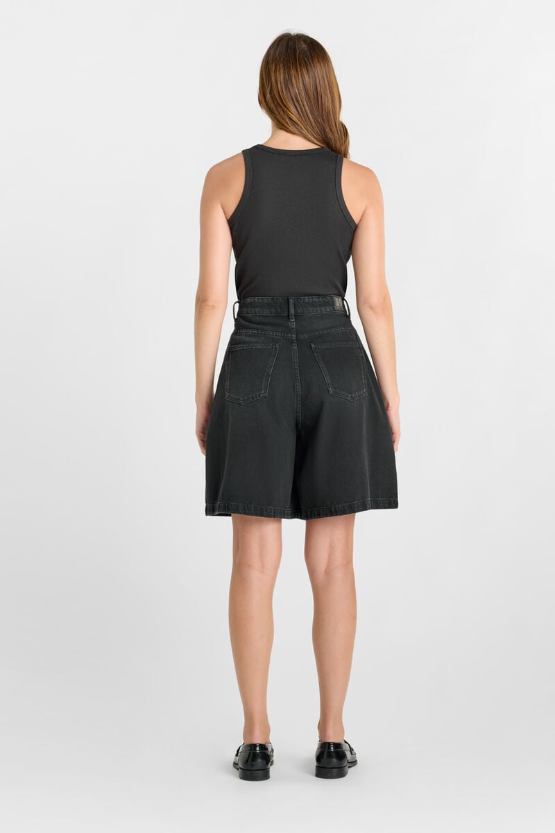 High-waisted zip-front denim Bermuda shorts LE TEMPS DES CERISES Black