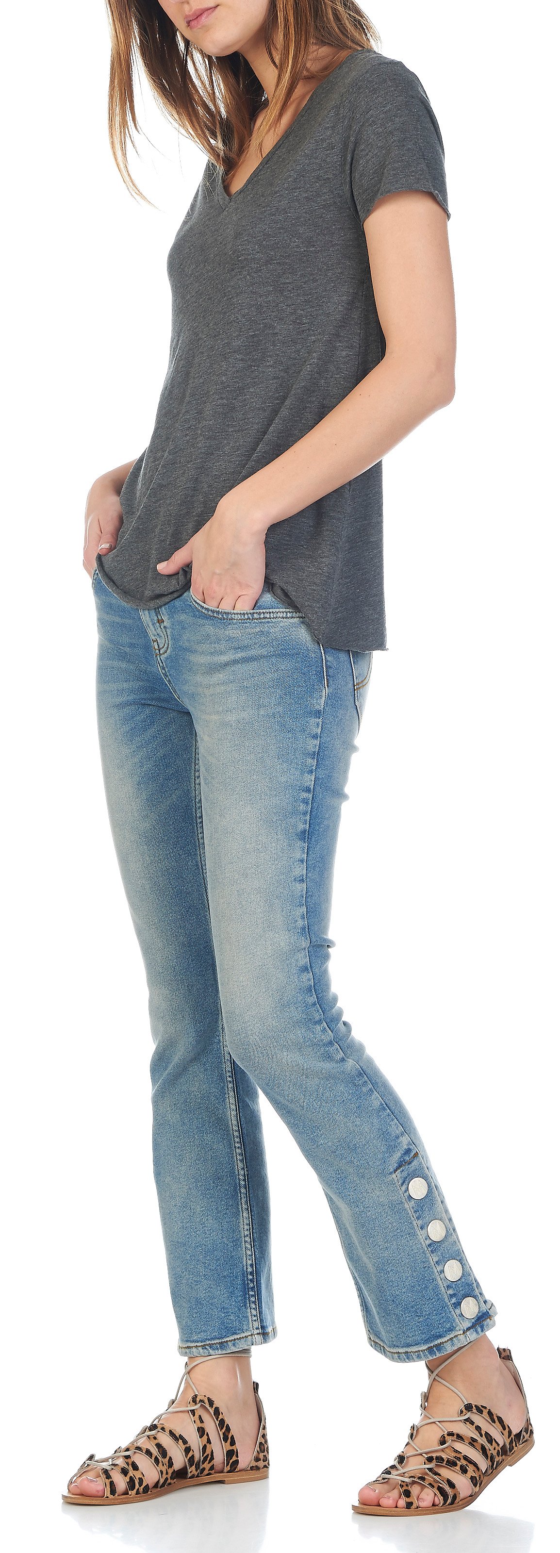 Tee-shirt col V en coton mélangé AMERICAN VINTAGE Gris