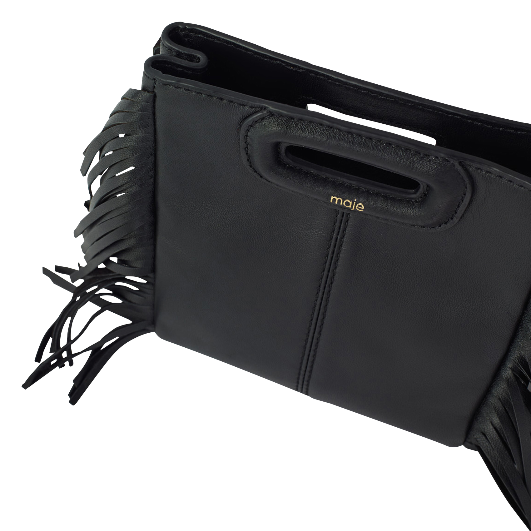 Petit sac bandoulière à franges en cuir MAJE Noir