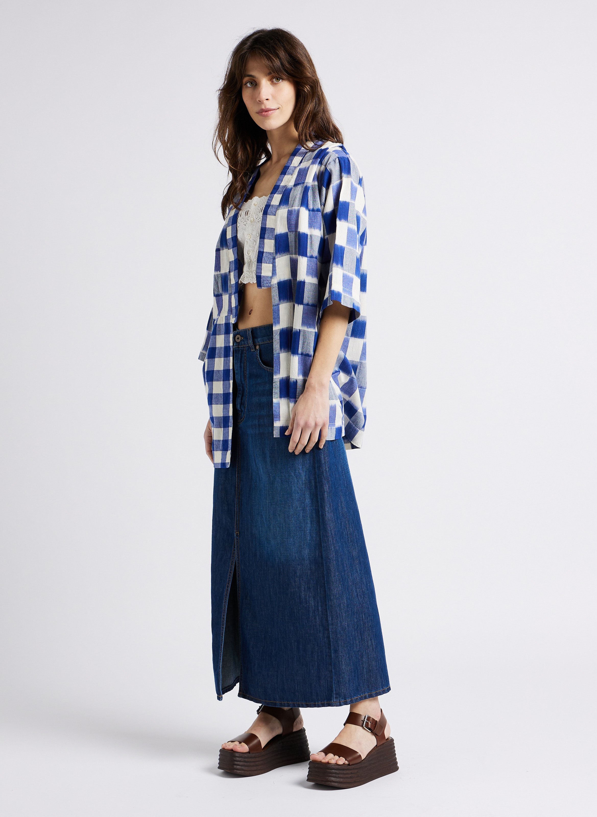 Straight checked cotton kimono V DE VINSTER Blue
