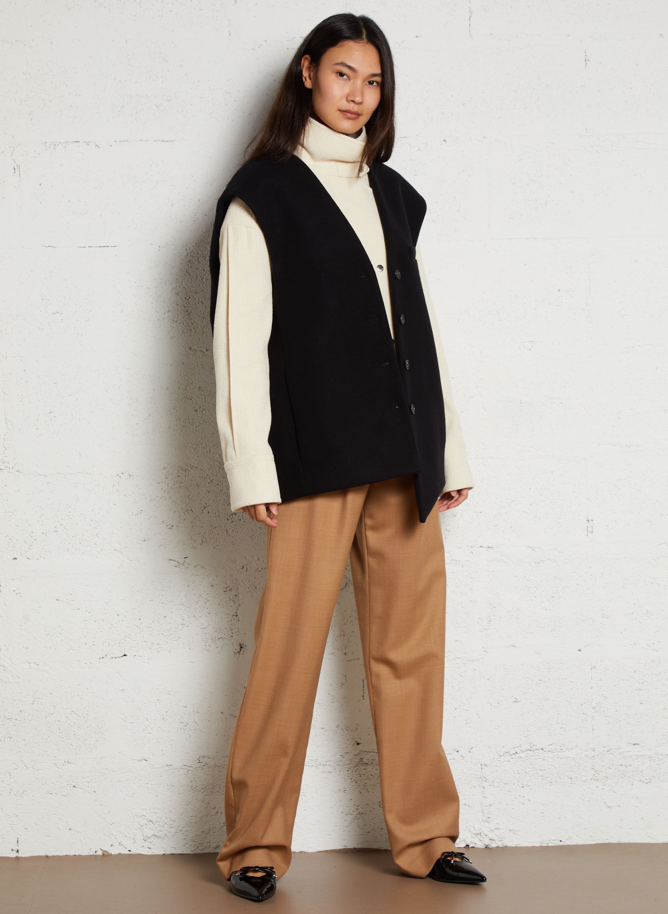 Veste col V en laine mélangée MARGAUX LONNBERG Noir