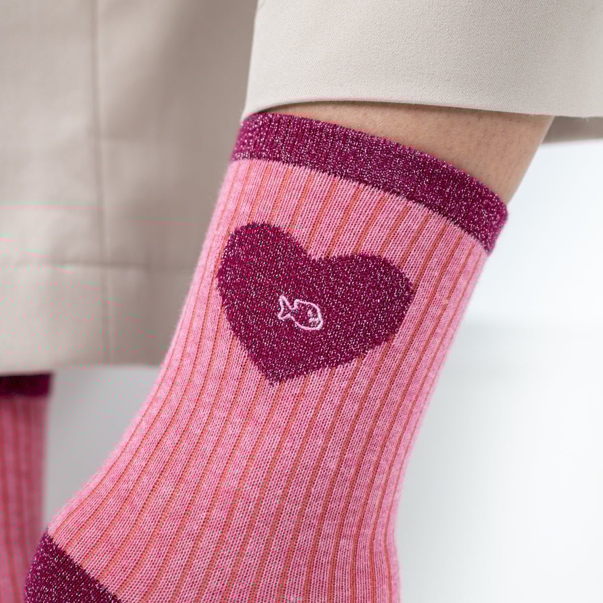 Combed cotton heart socks Pink