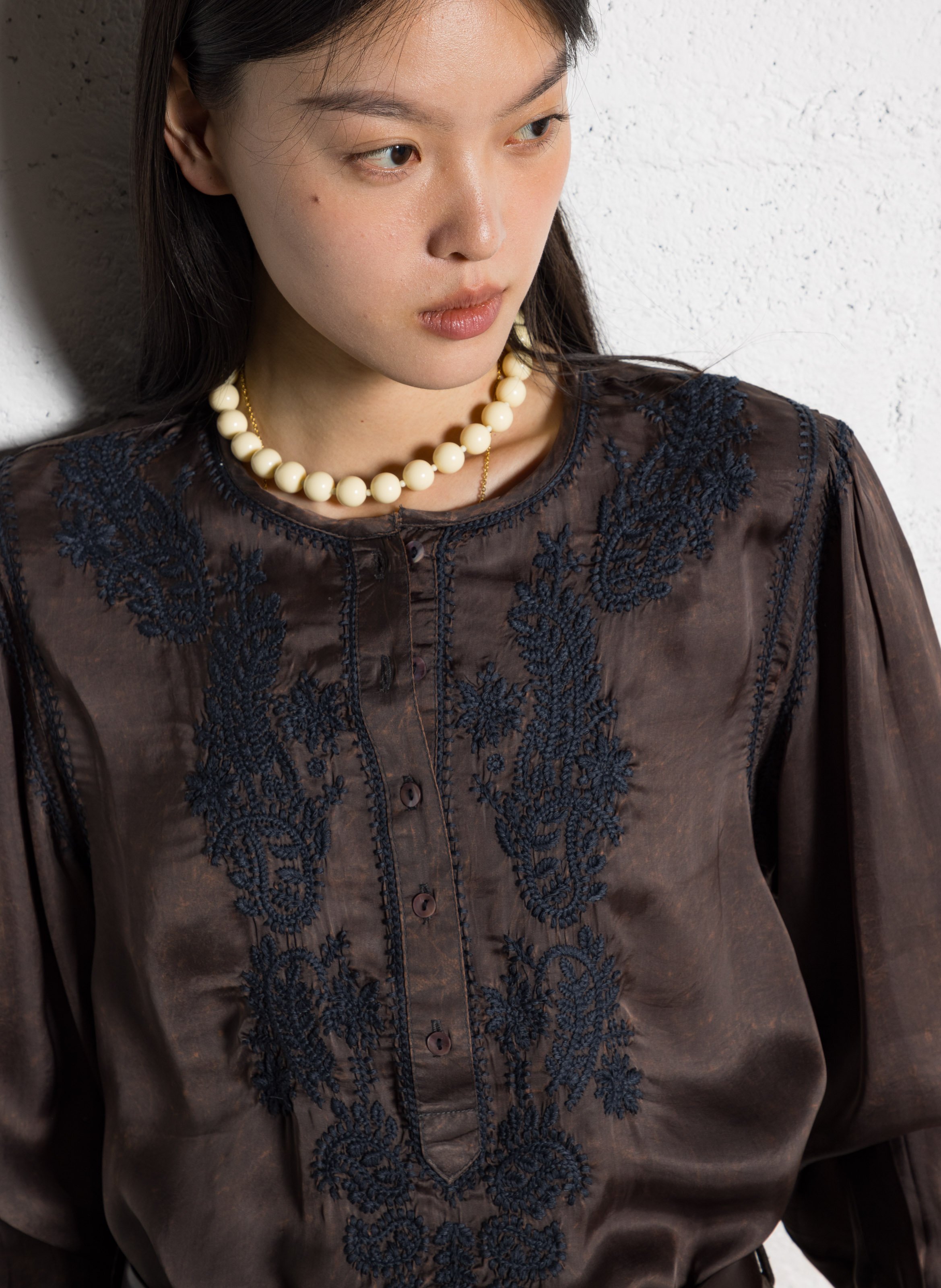 Mixed-knit jacquard round-neck sweater MAISON HOTEL Green