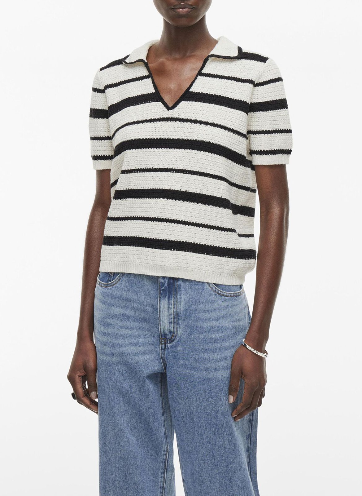 Striped knit polo top ROUGE EDIT Beige