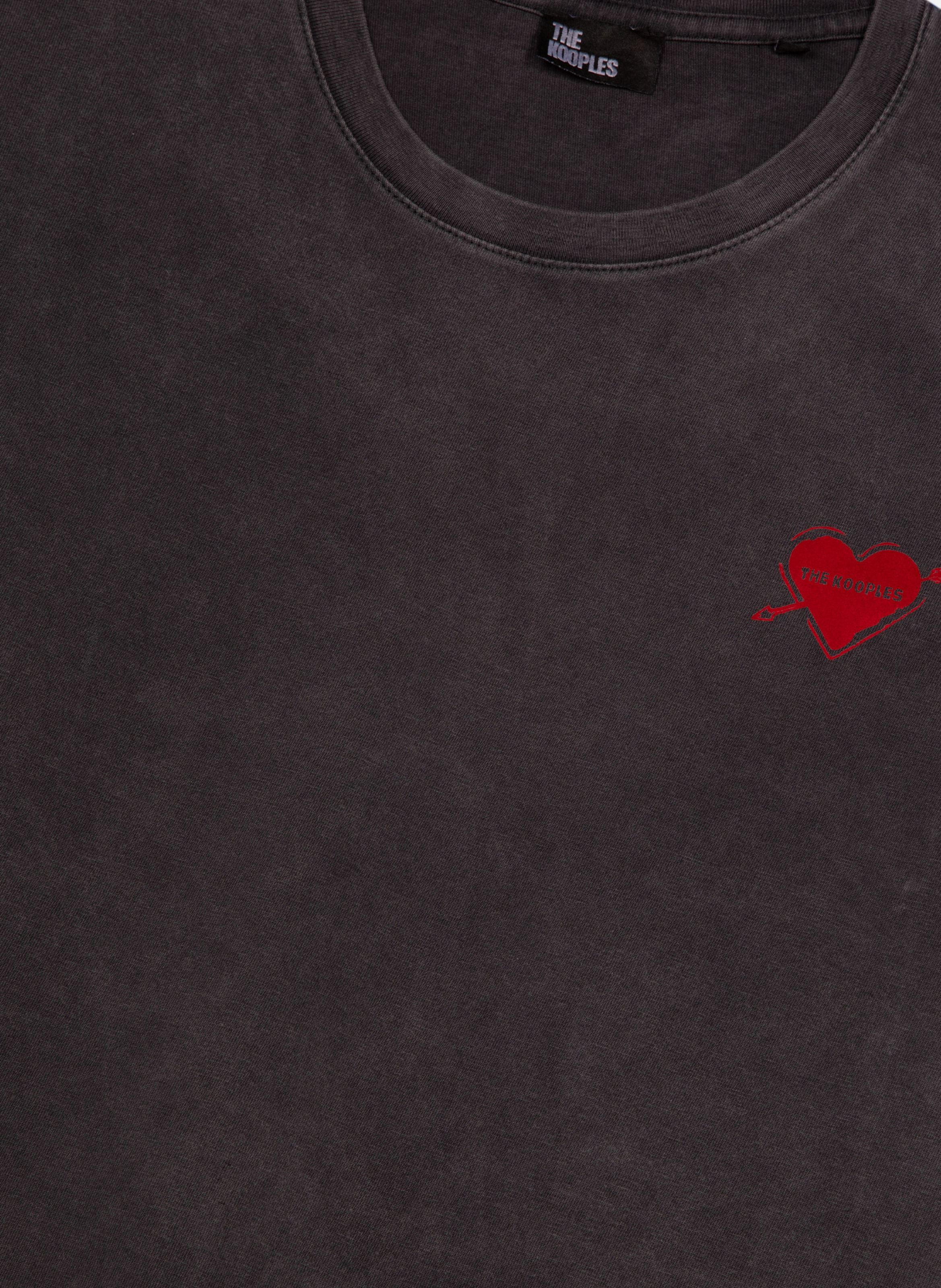Straight fit T-shirt with heart print. THE KOOPLES Black