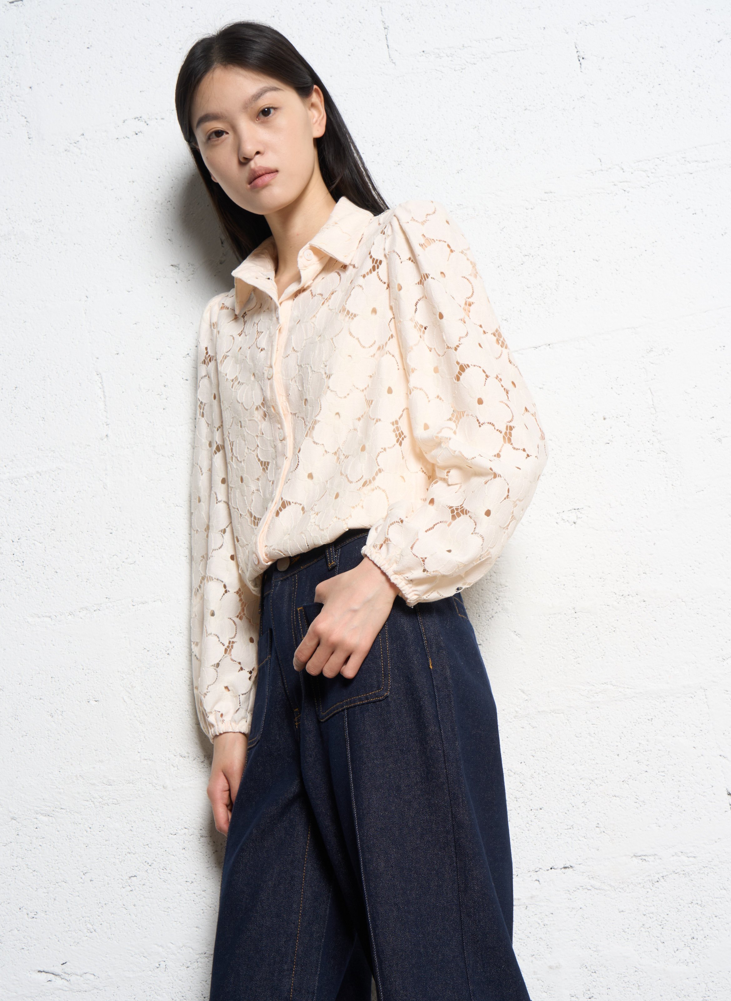 Rechte blouse met kant SUNCOO Wit