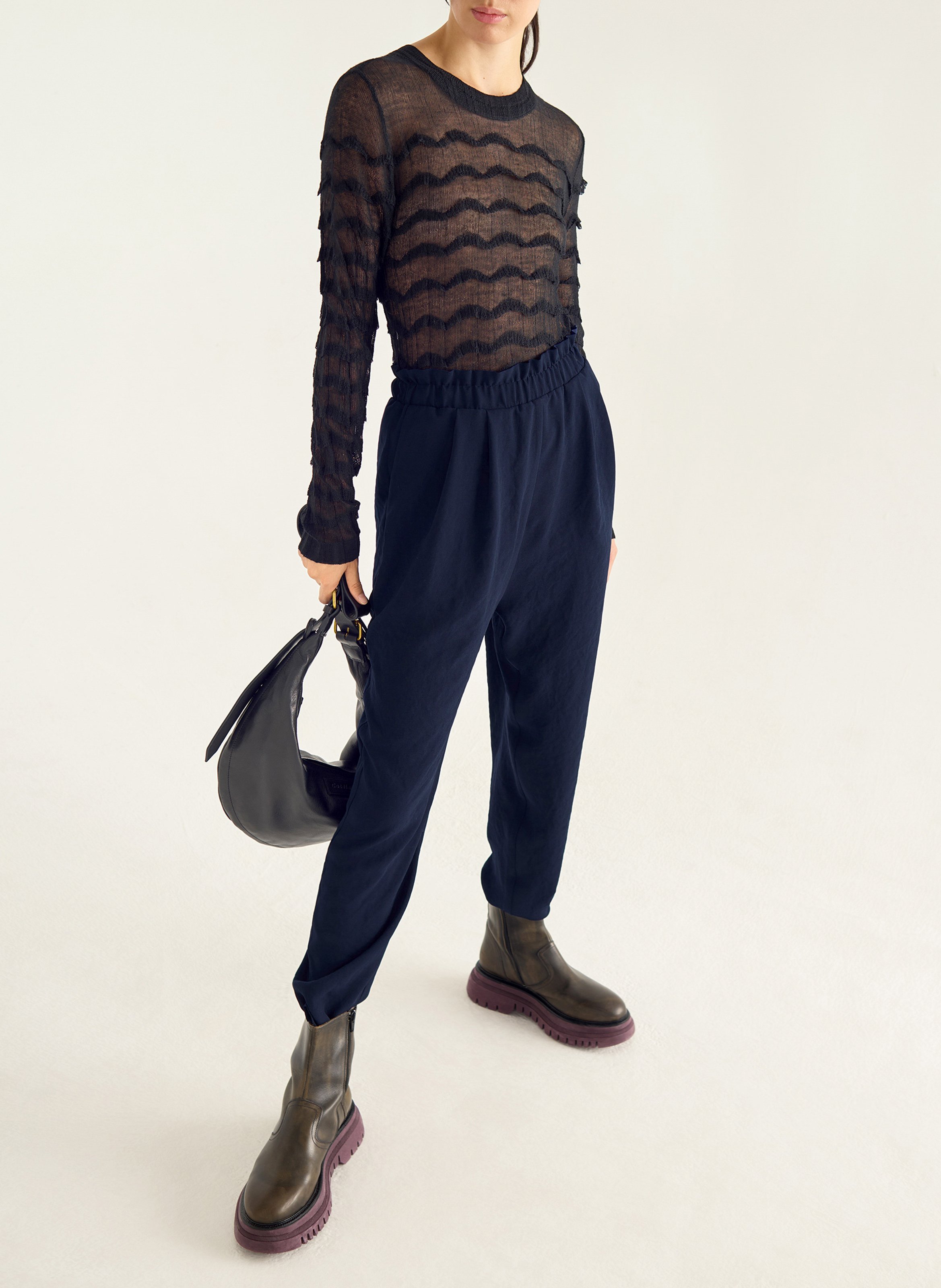 Pantalon sarouel uni élastiqué COTELAC Bleu