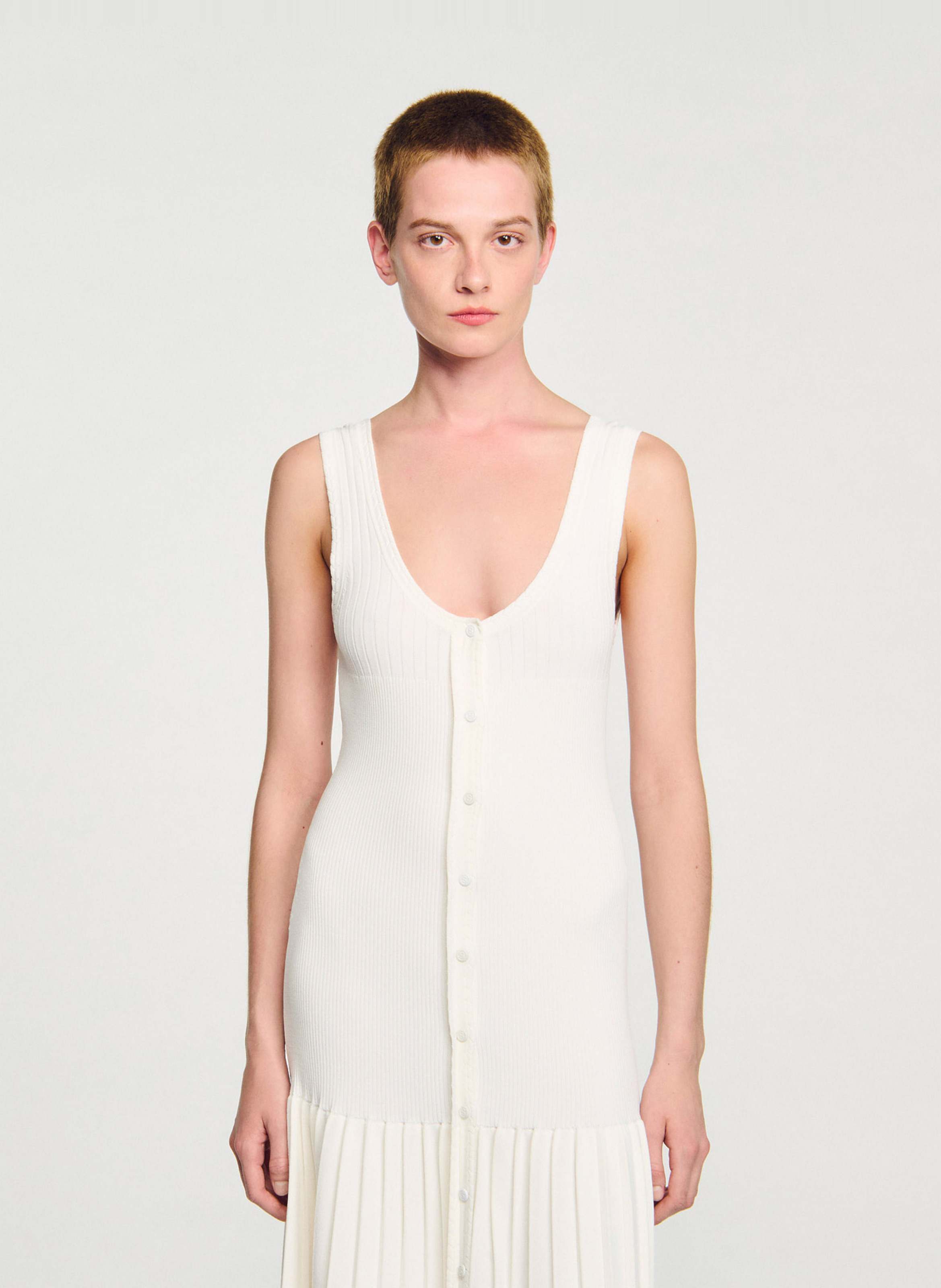 Robe longue ajustée à bretelles SANDRO Blanc