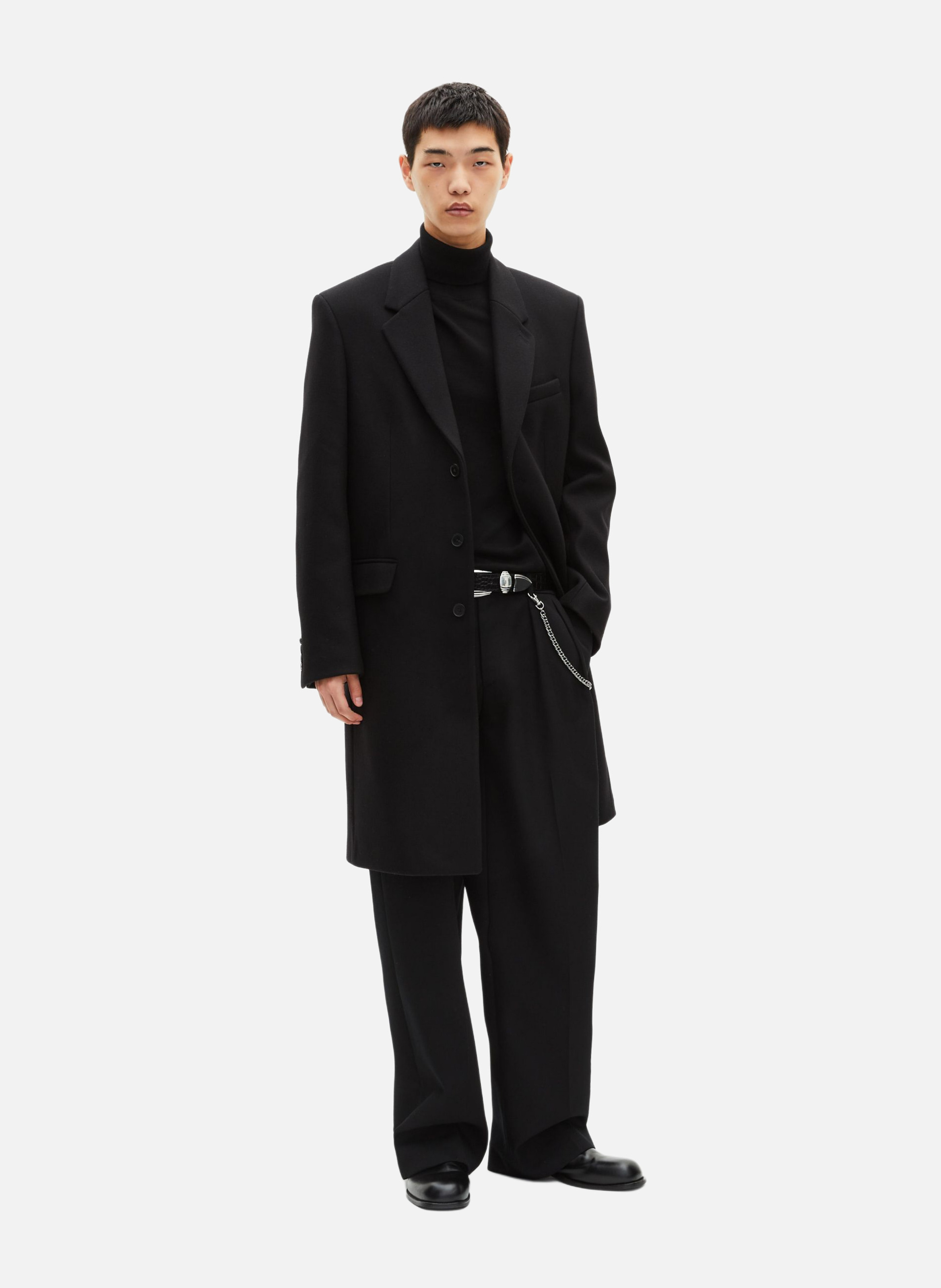 Leather lapel coat THE KOOPLES Black