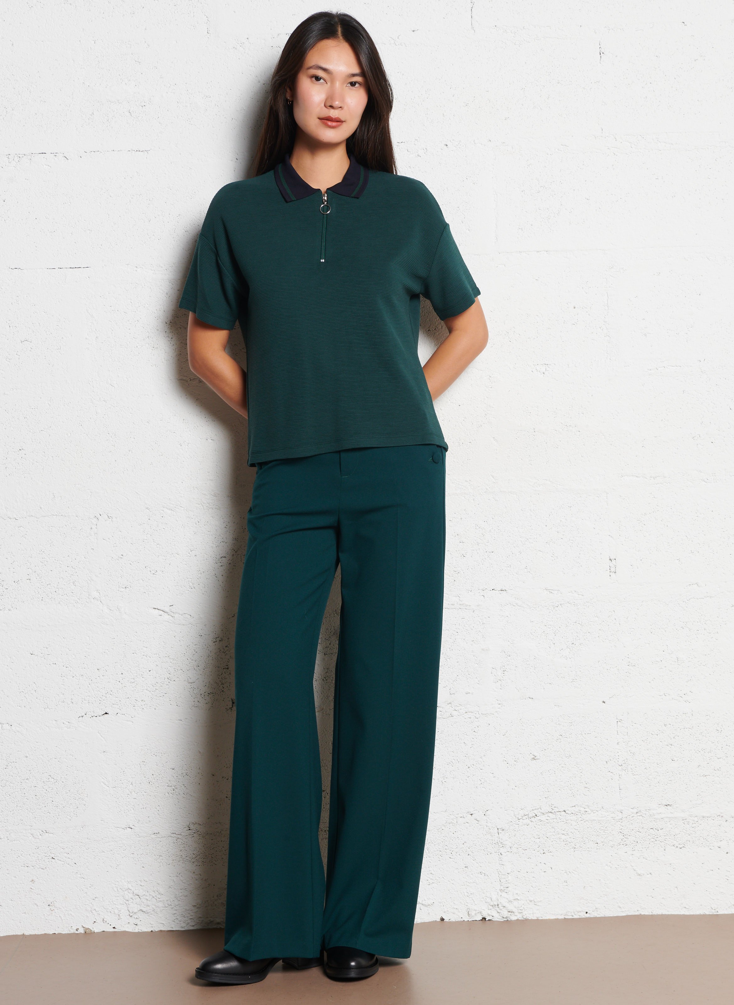 Top with polo shirt collar I CODE Green