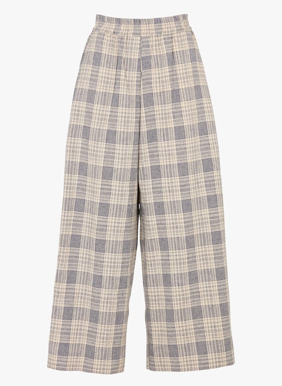 Wide checked pants in cotton and linen blend | Blue by HOD PARIS Wide checked pants in cotton and linen blend Blue