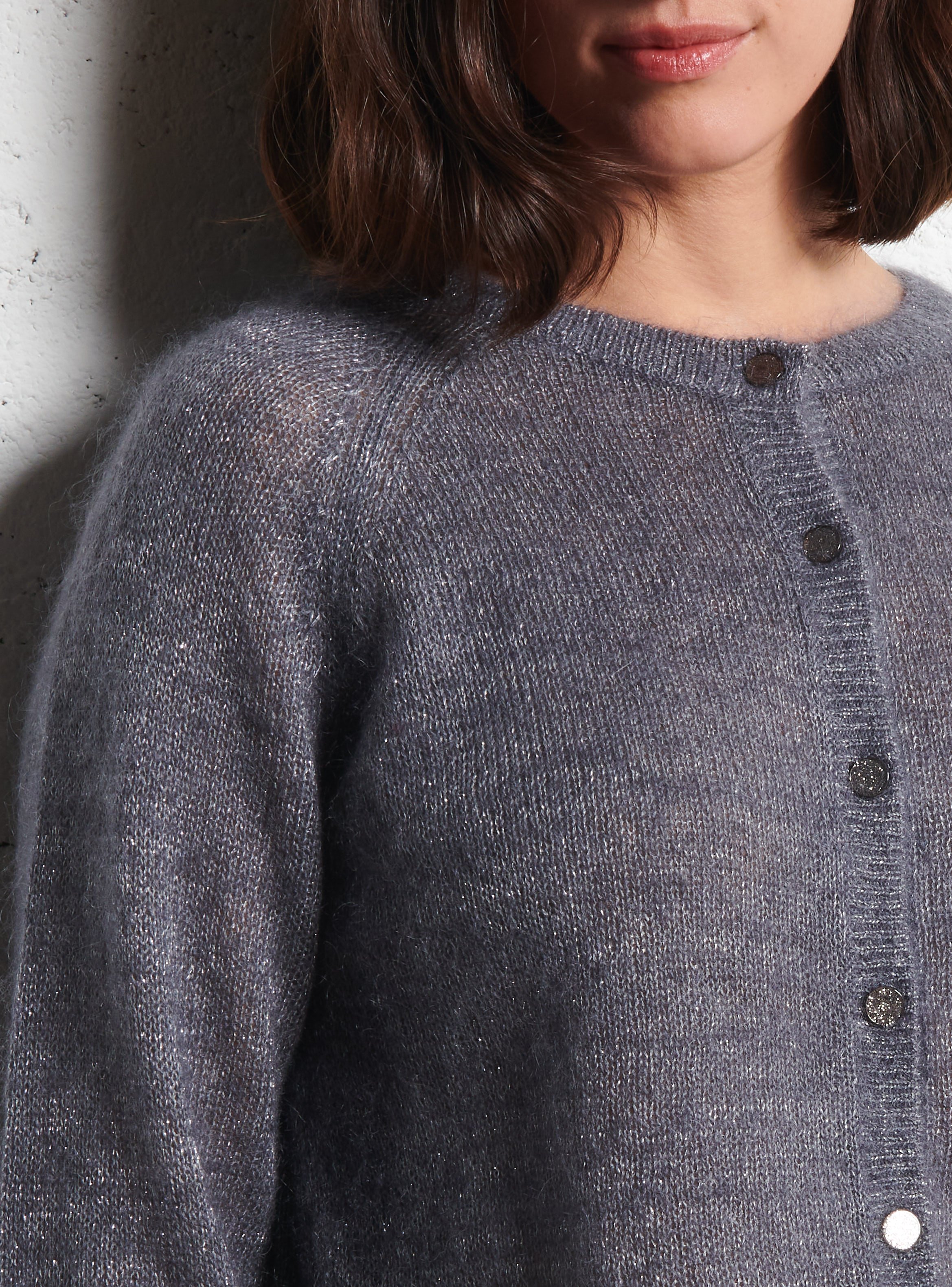 Oversized round neck wool and silk vest DES PETITS HAUTS Grey