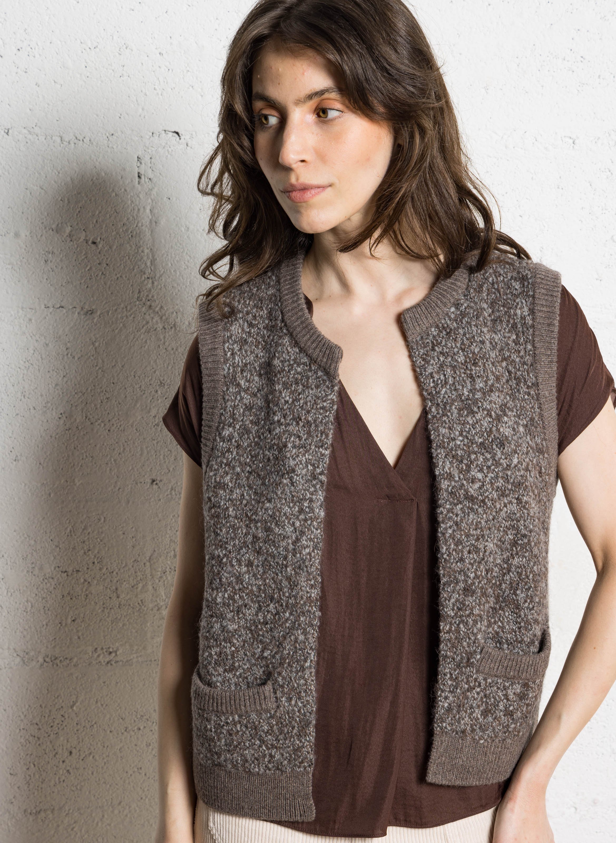 Vest met ronde hals - wolblend MAISON 123 Grijs