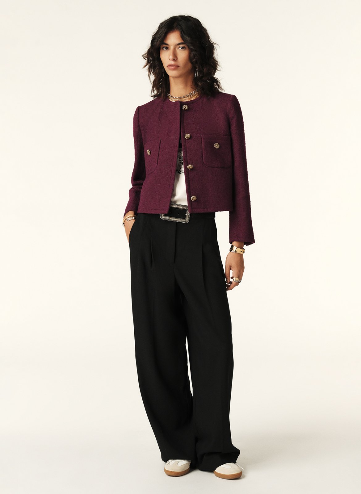 Korte jas van gemengd katoen en wol BA&SH Paars