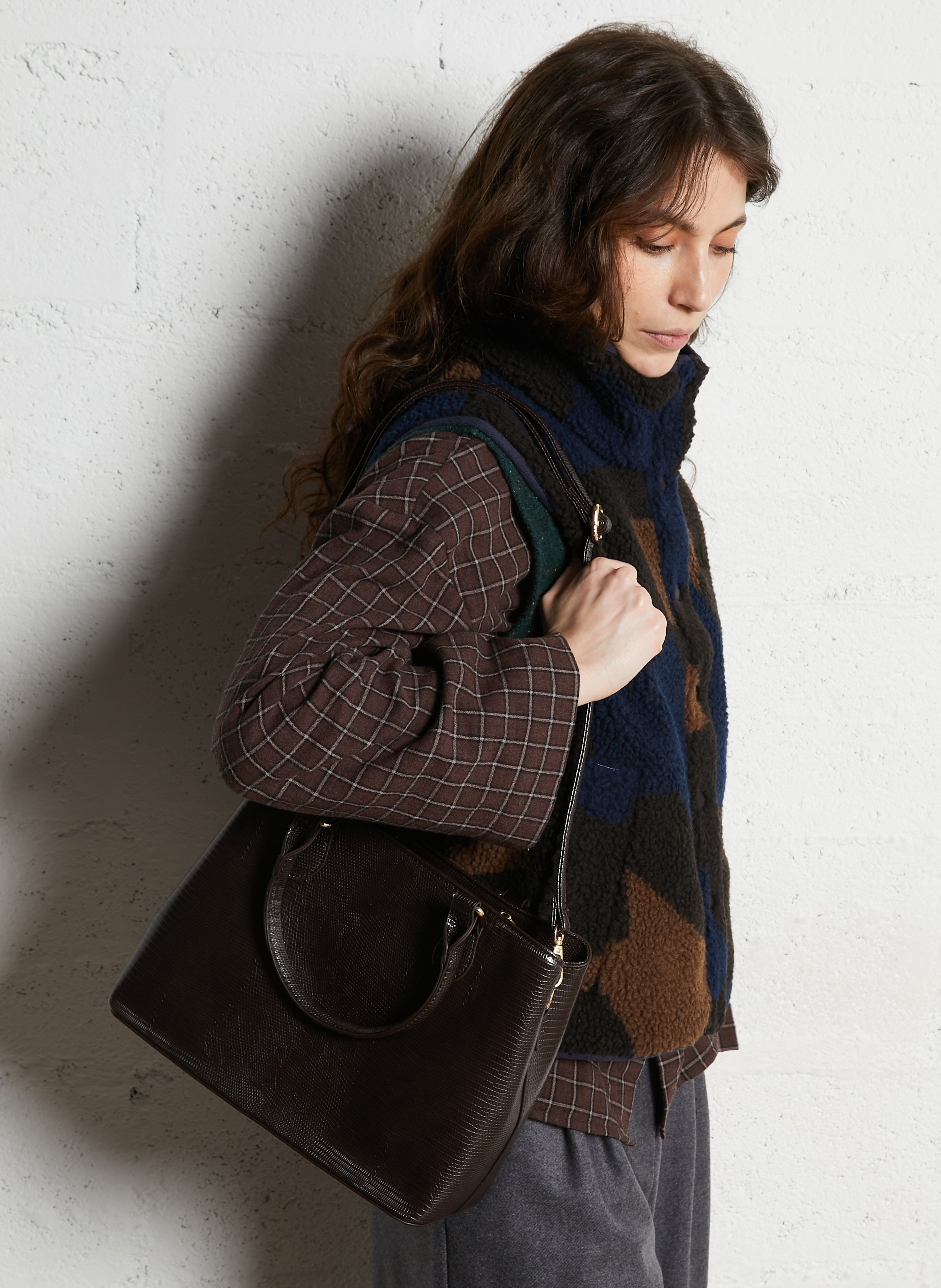 Embossed crocodile shoulder bag AU PRINTEMPS PARIS Brown