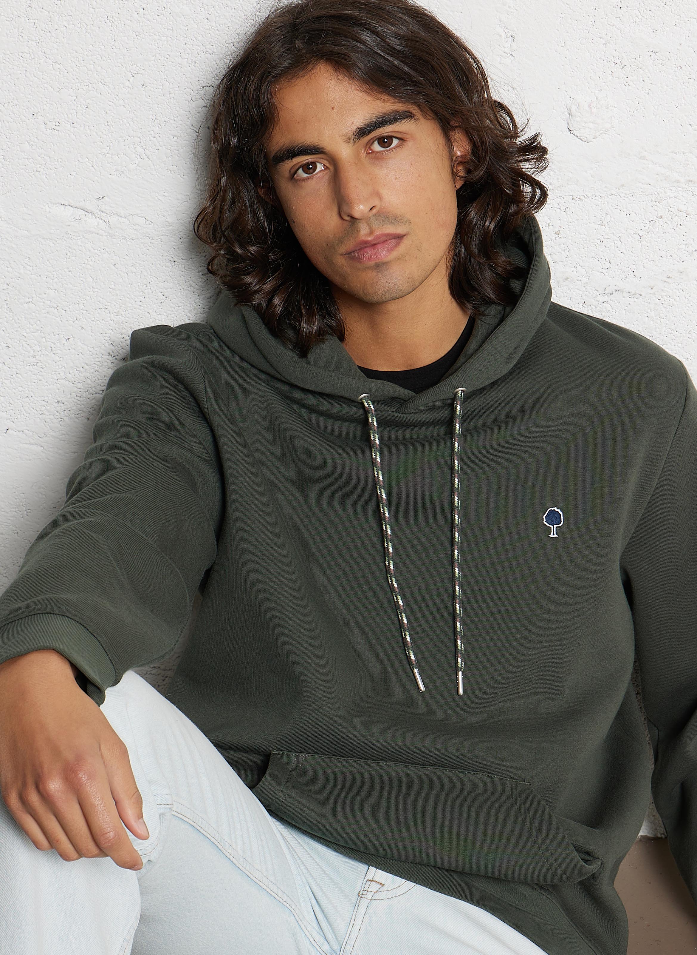 Solid hooded straight sweatshirt FAGUO Green