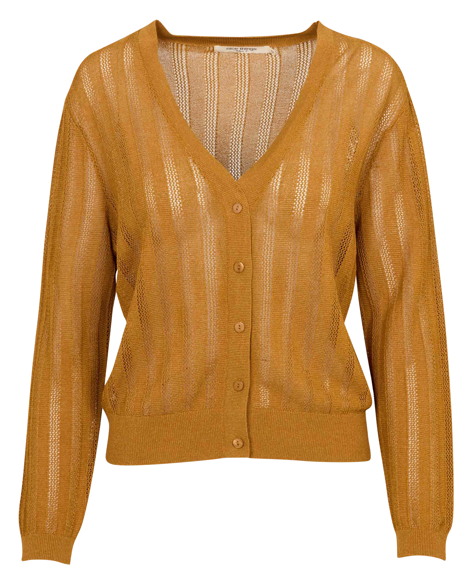 Recht, gebreid vest met ajourmotiefje NICE THINGS Beige