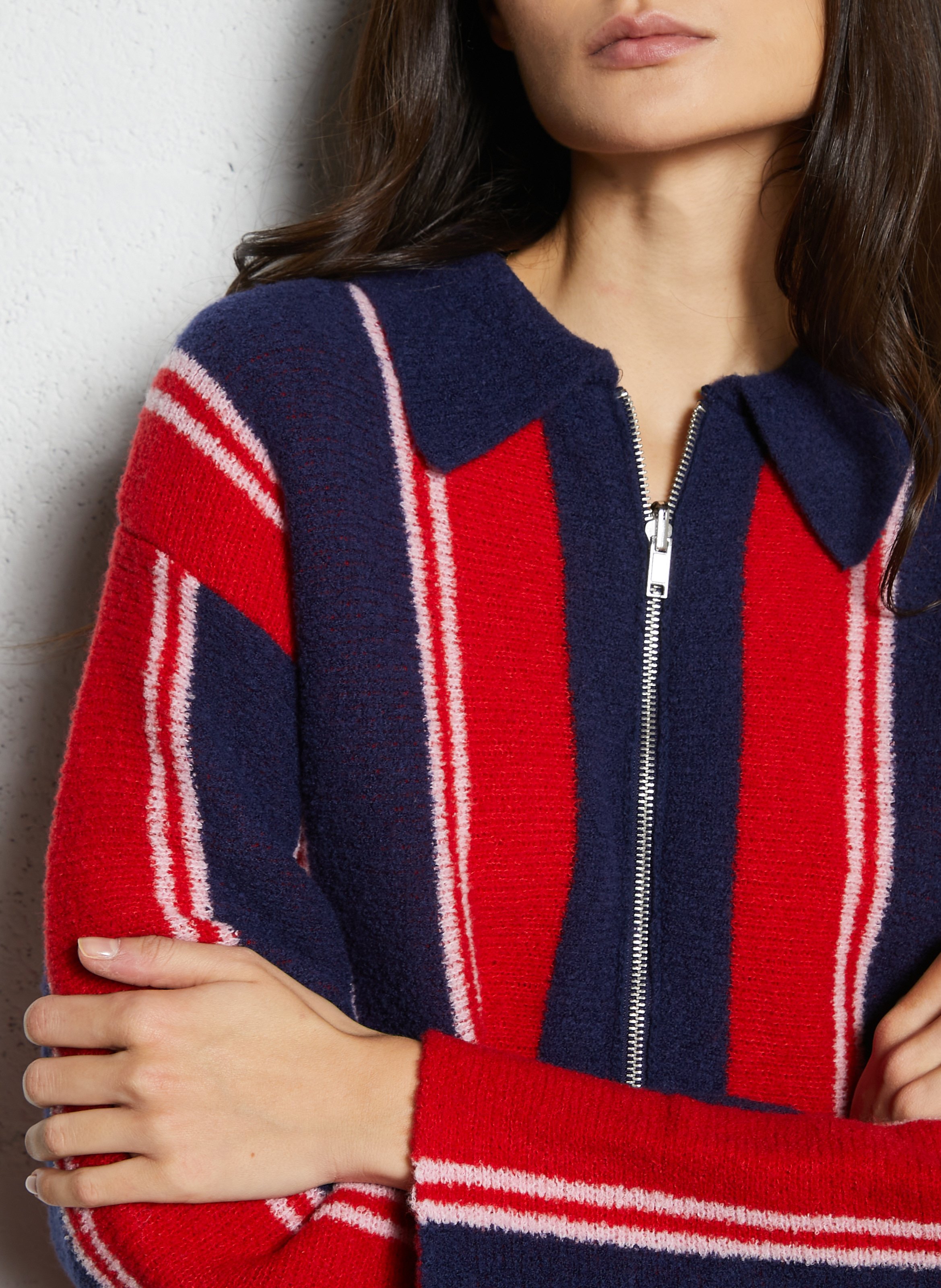 Classic wool striped collar vest DAMSON MADDER Red