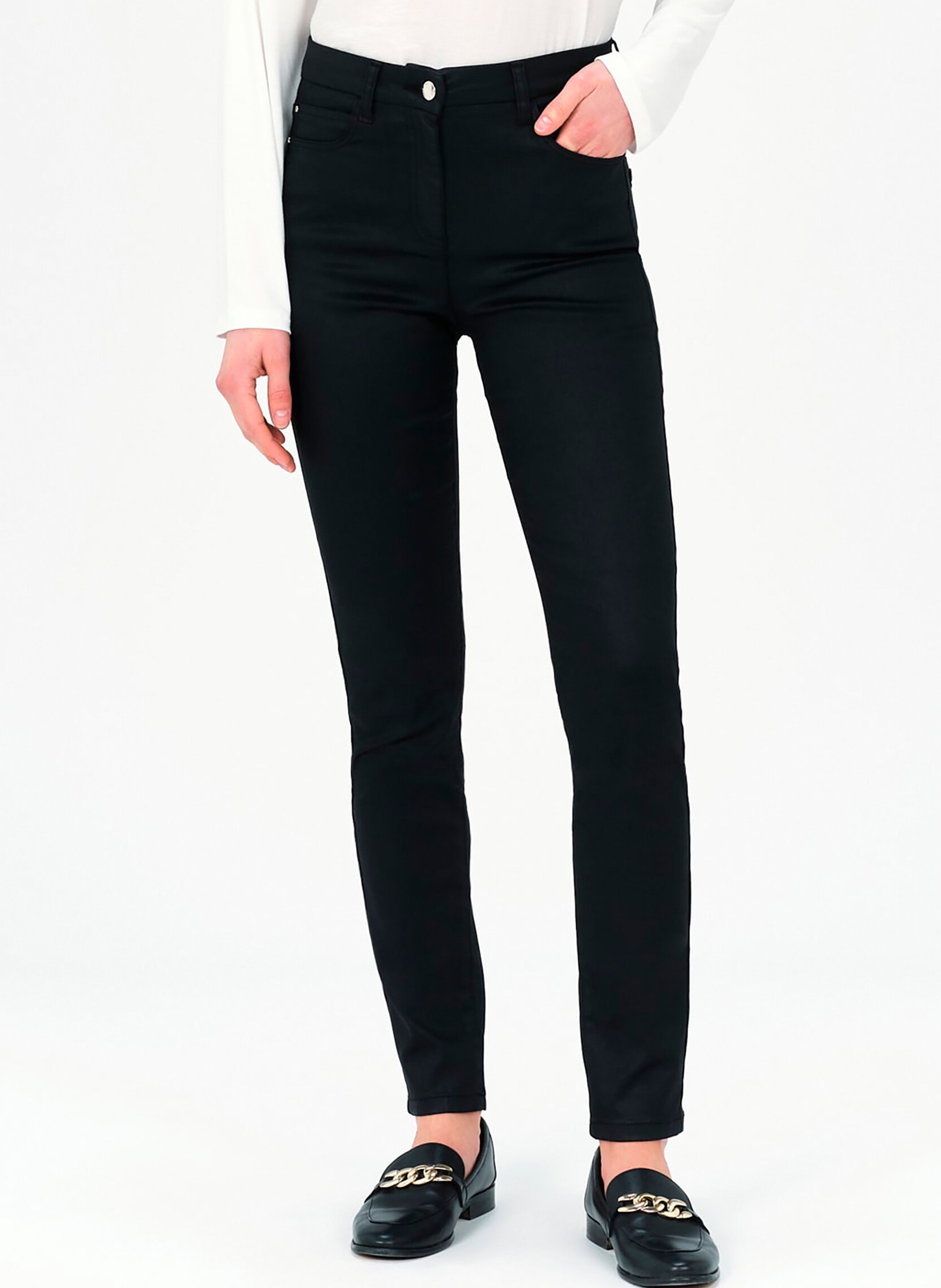 Cotton blend slim-fit pants with coating effect CAROLL Black