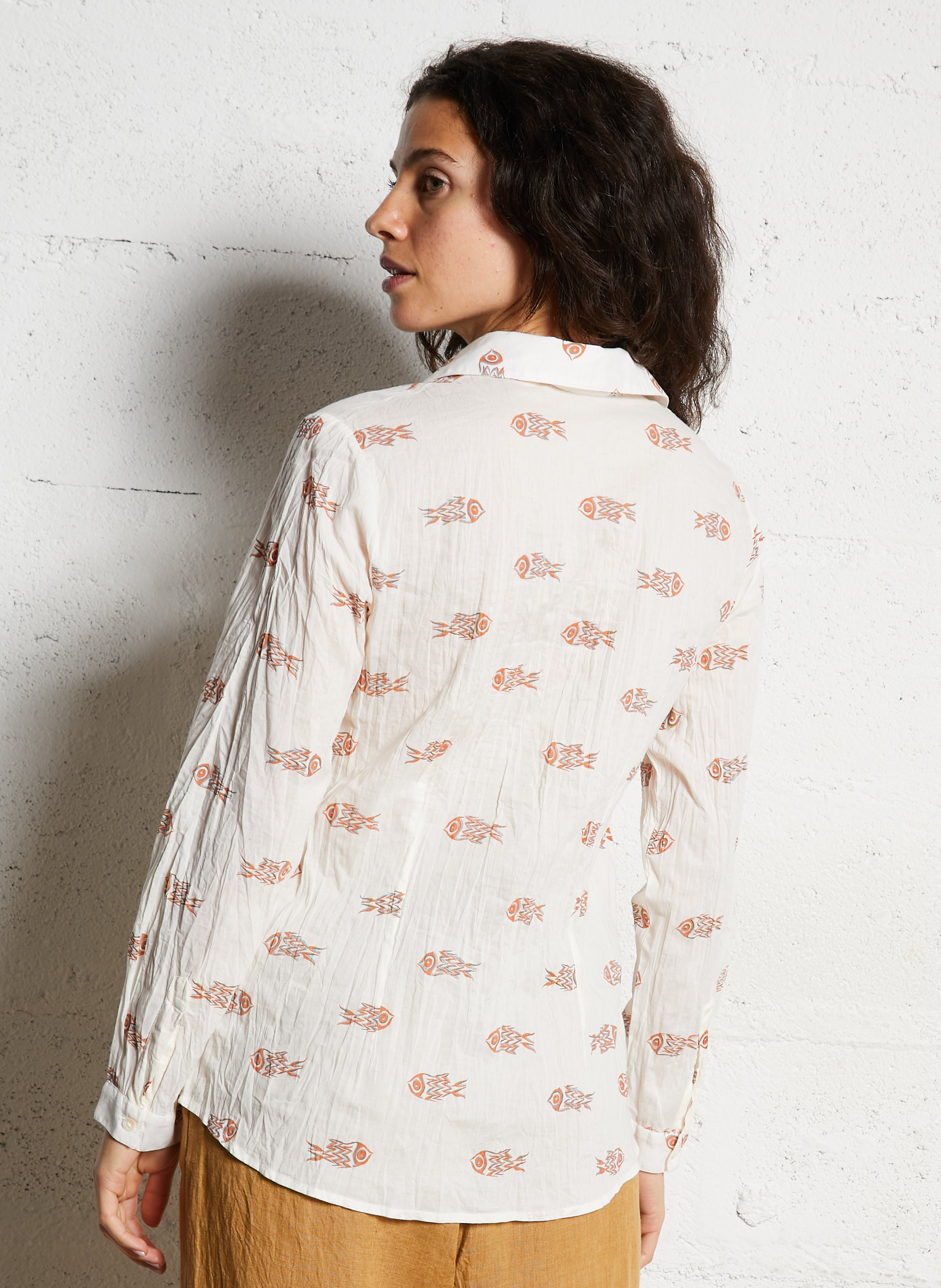 Chemise col classique en coton NICE THINGS Beige