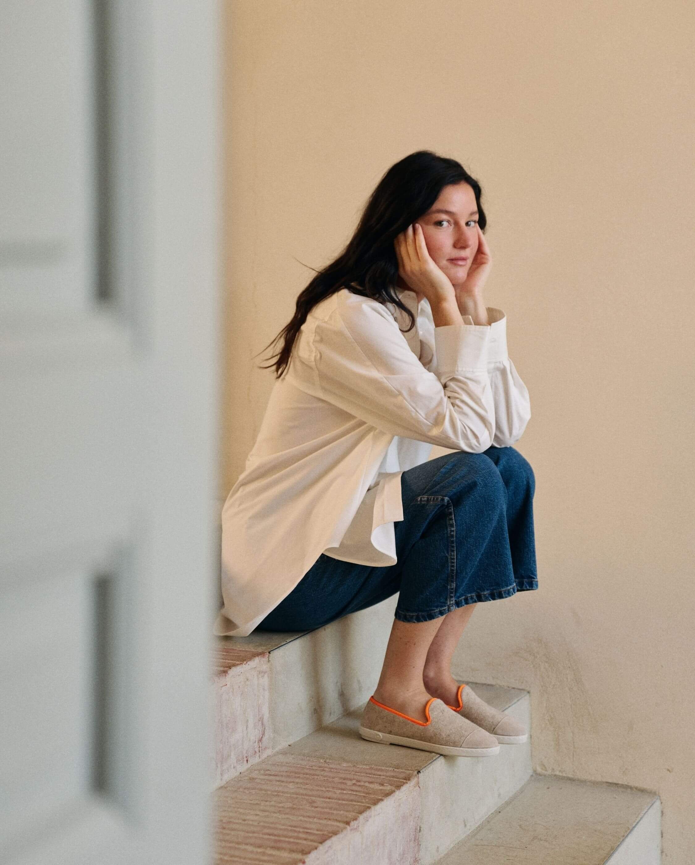 Women's wool slipper, beige fluorescent orange ANGARDE Beige