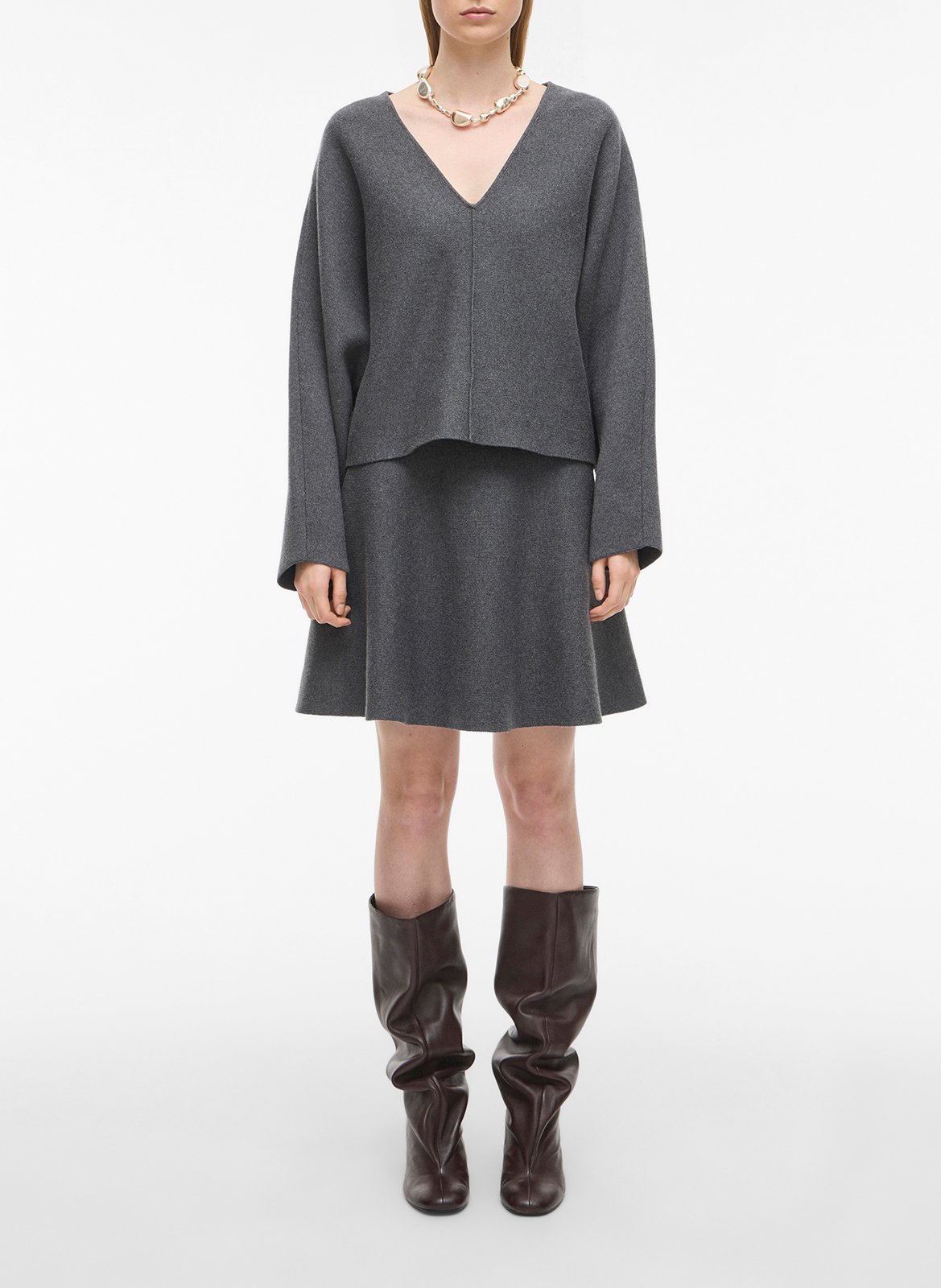 Jupe taille haute en coton et laine ROUGE EDIT Gris