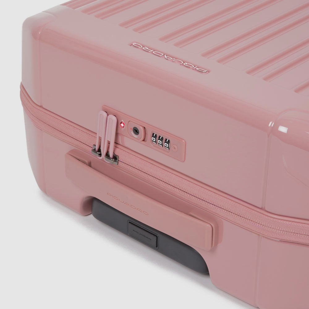 Valise trolley cabine à 4 roues avec serrure tsa avec ports usb et usb type-c PIQUADRO Rose