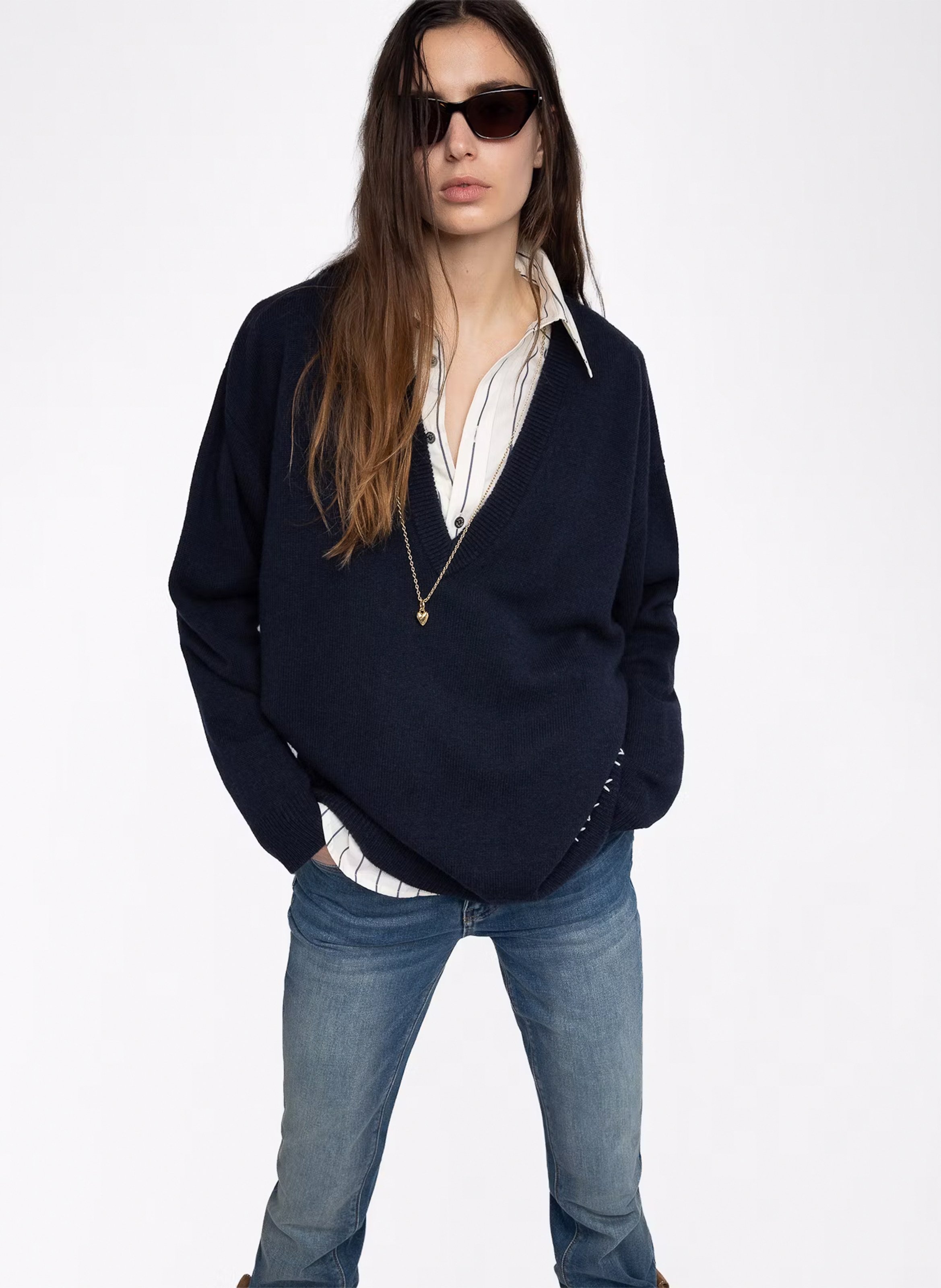Pull col V en laine mélangée ZADIG&VOLTAIRE Bleu