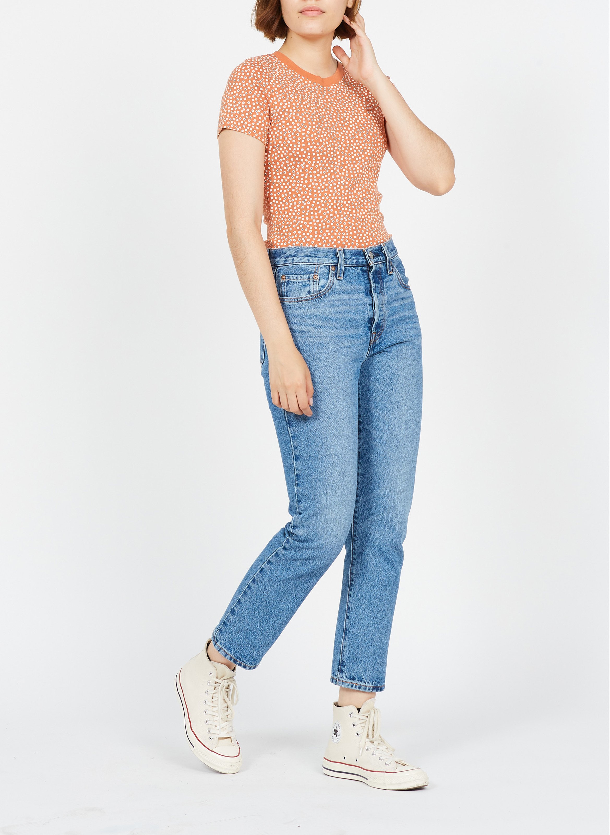 Tee-shirt col rond en coton imprimé fleuri LEVI'S Orange