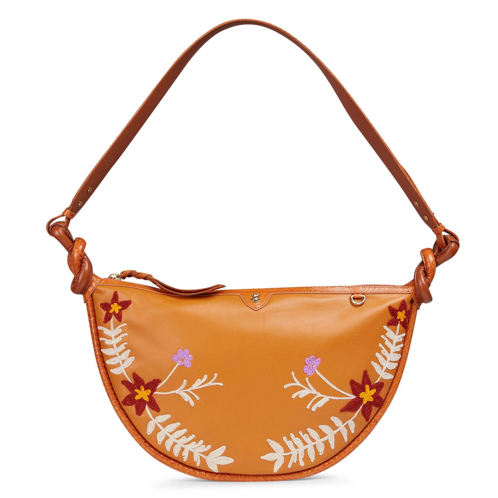 Halbmond-förmige bestickte Ledertasche CLARIS VIROT Braun