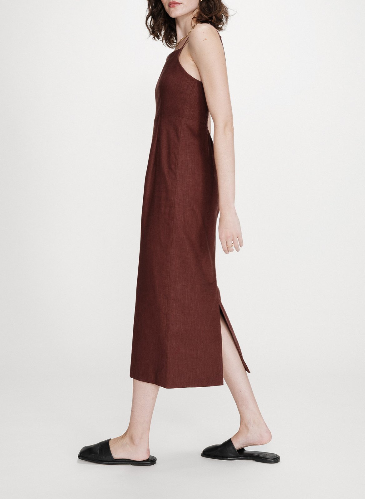Robe midi droite unie en lin mélangé GRACE ET MILA Marron
