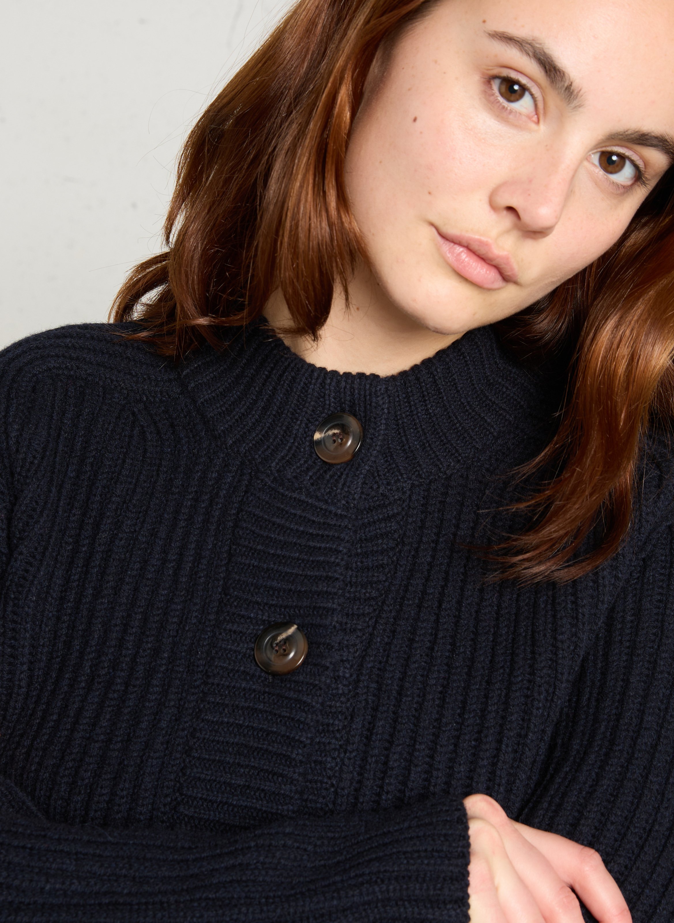 Gerader, knopfverschlossener Wollcardigan SOEUR Blau