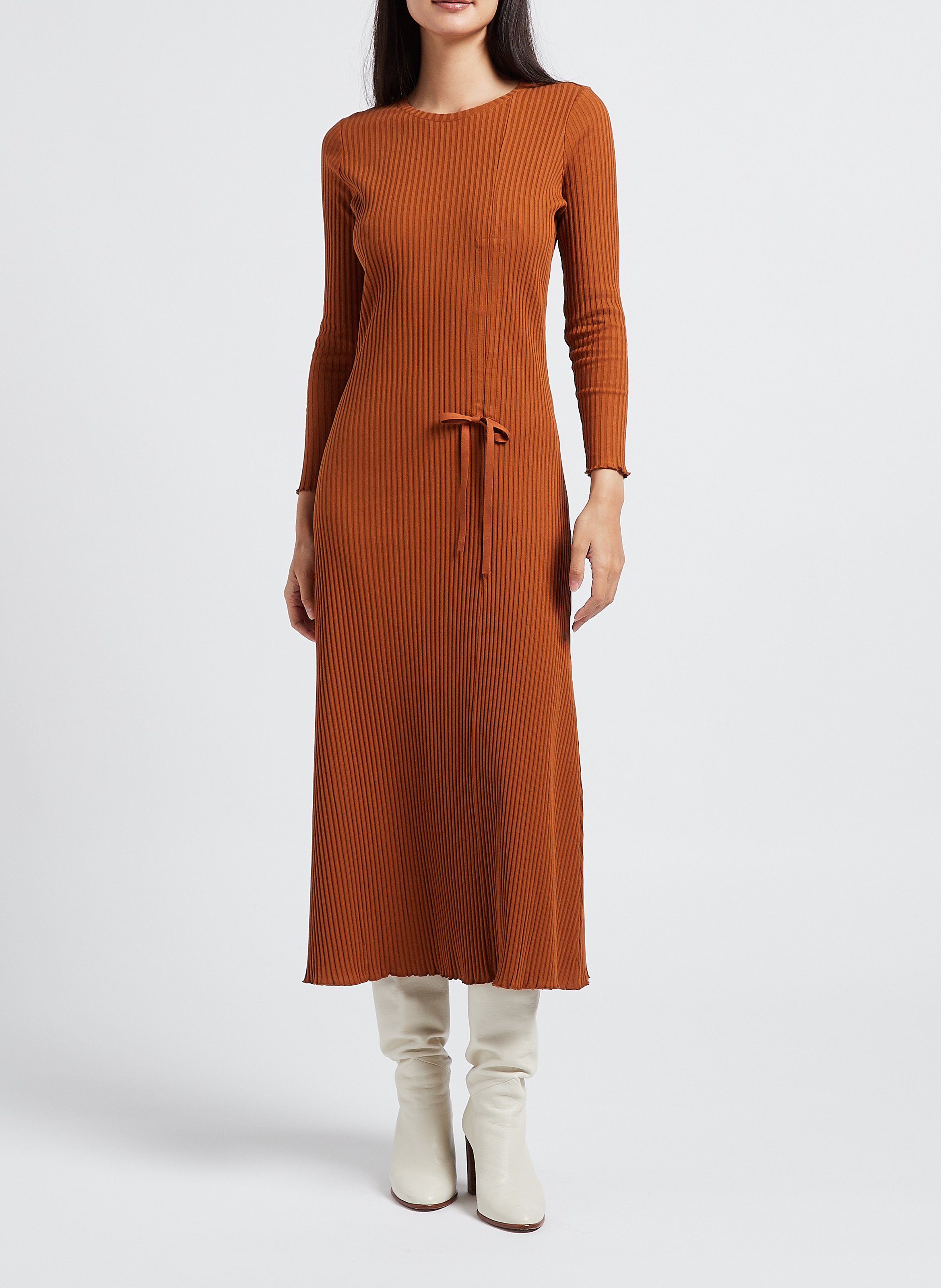 Figurbetontes Kleid mit Rundhalsausschnitt aus Baumwolle RITA ROW Braun