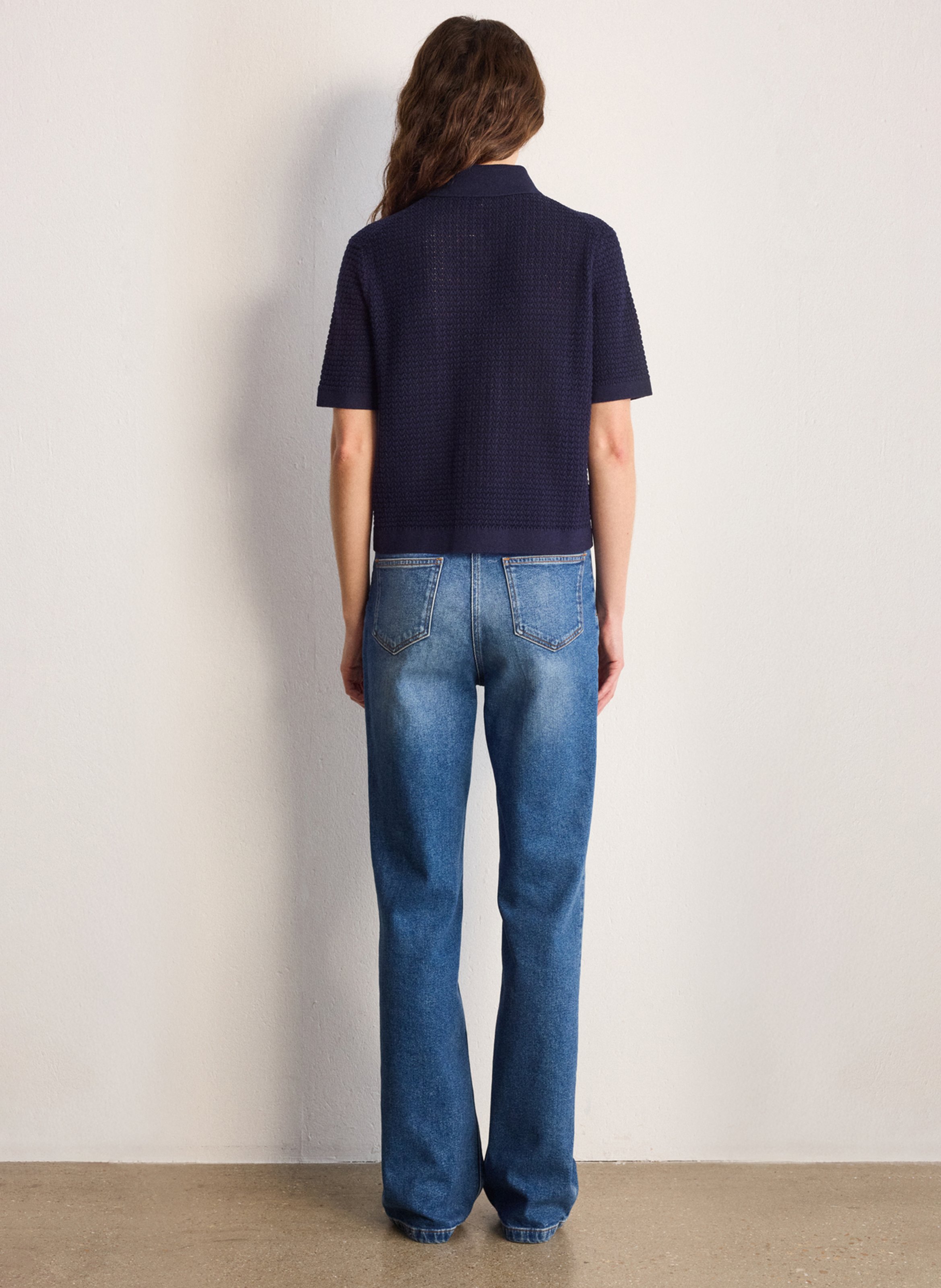 Gilet droit col classique en lin et coton mélangé PABLO Bleu