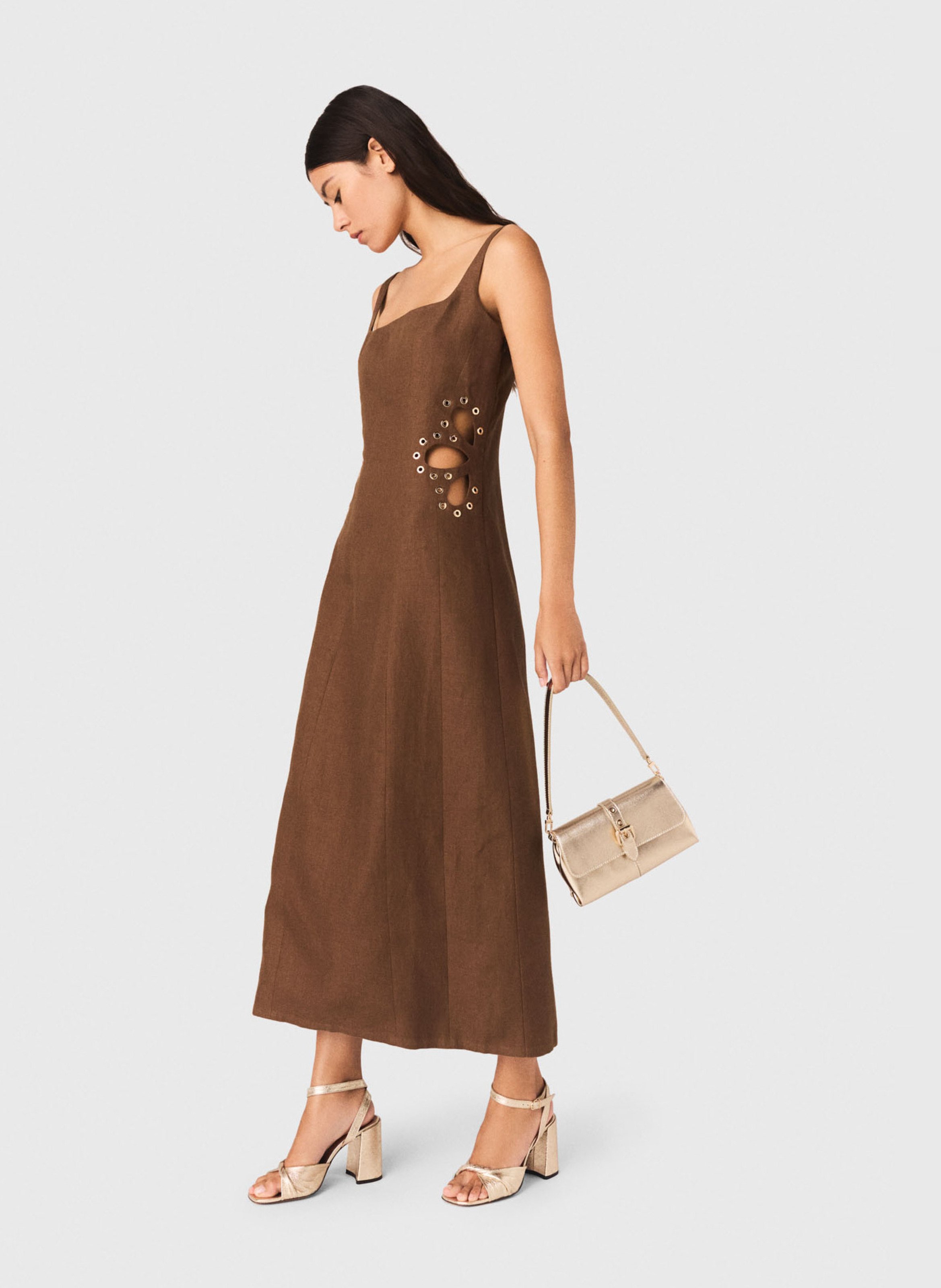 Flared linen dress MAJE Brown