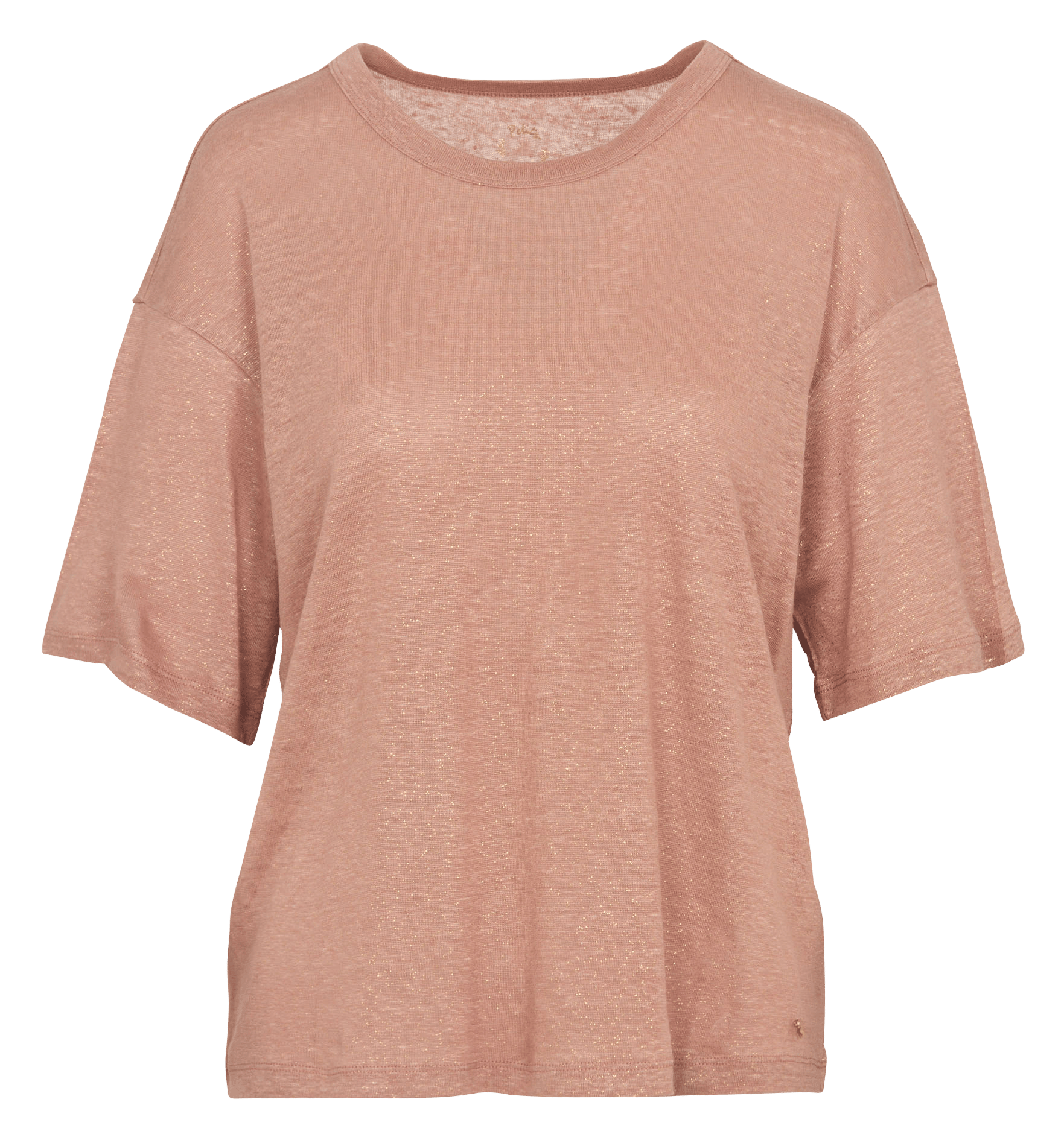 T-shirt met ronde hals en pailletten in linnen Bruin
