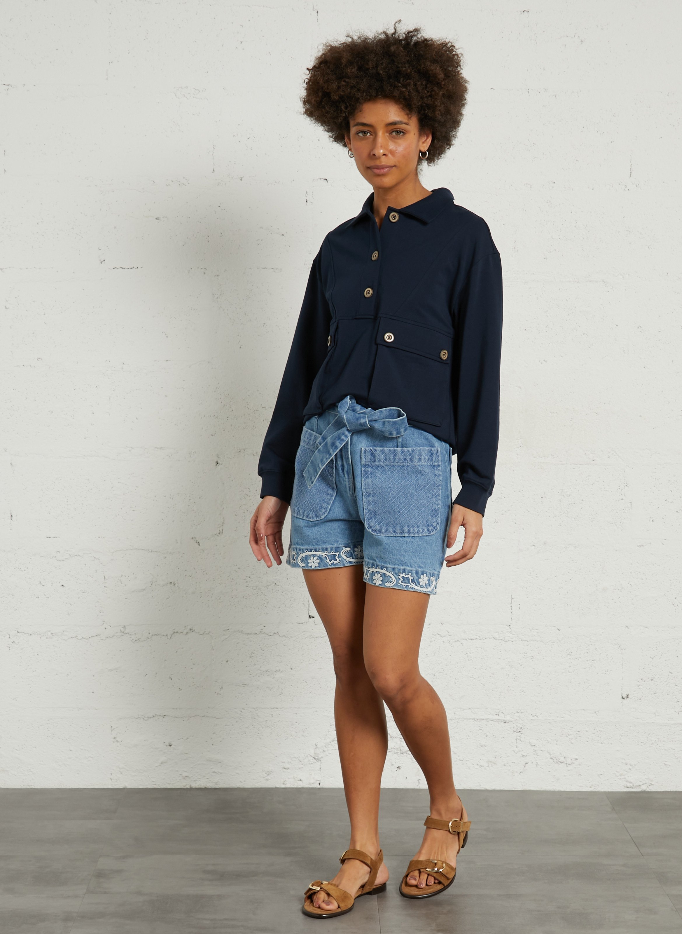 Polo collar sweatshirt in blended cotton MAISON 123 Blue