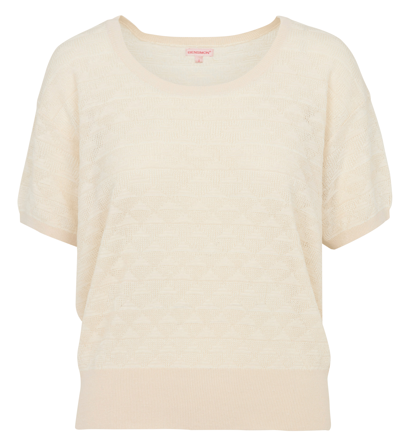Round neck short-sleeved textured sweater BENSIMON Beige