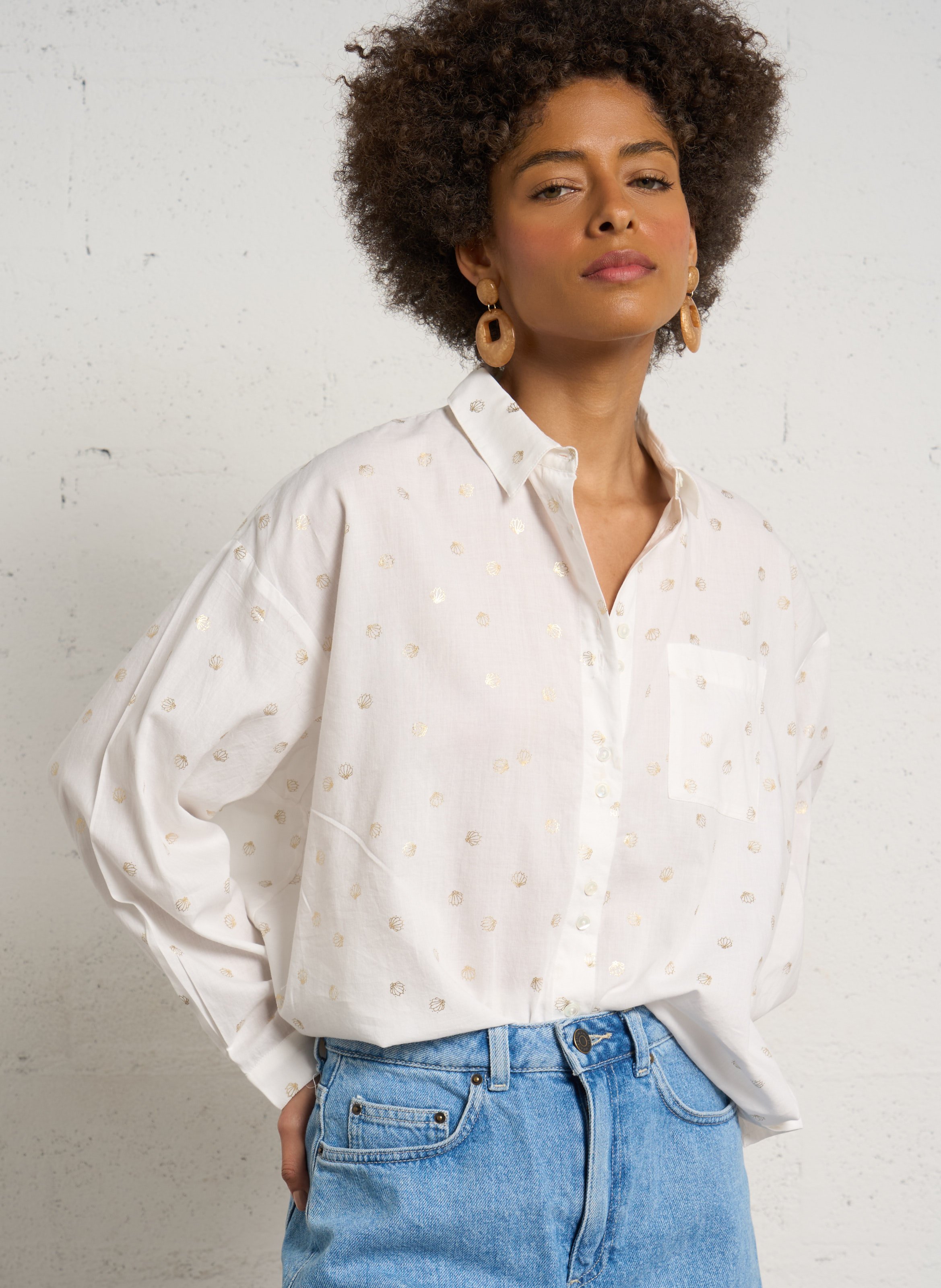 Loose-fit printed cotton shirt DES PETITS HAUTS White