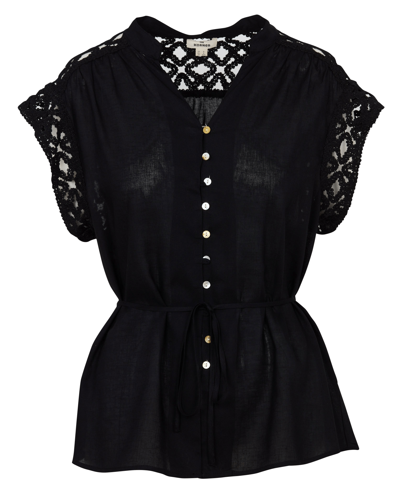 Top met kanten ceintuur in gemengd linnen THE KORNER Zwart