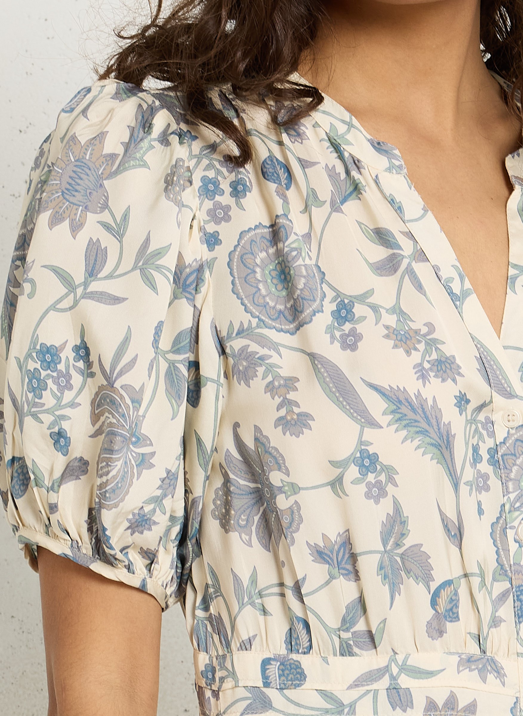 Robe longue fluide col V imprimée PETITE MENDIGOTE Beige