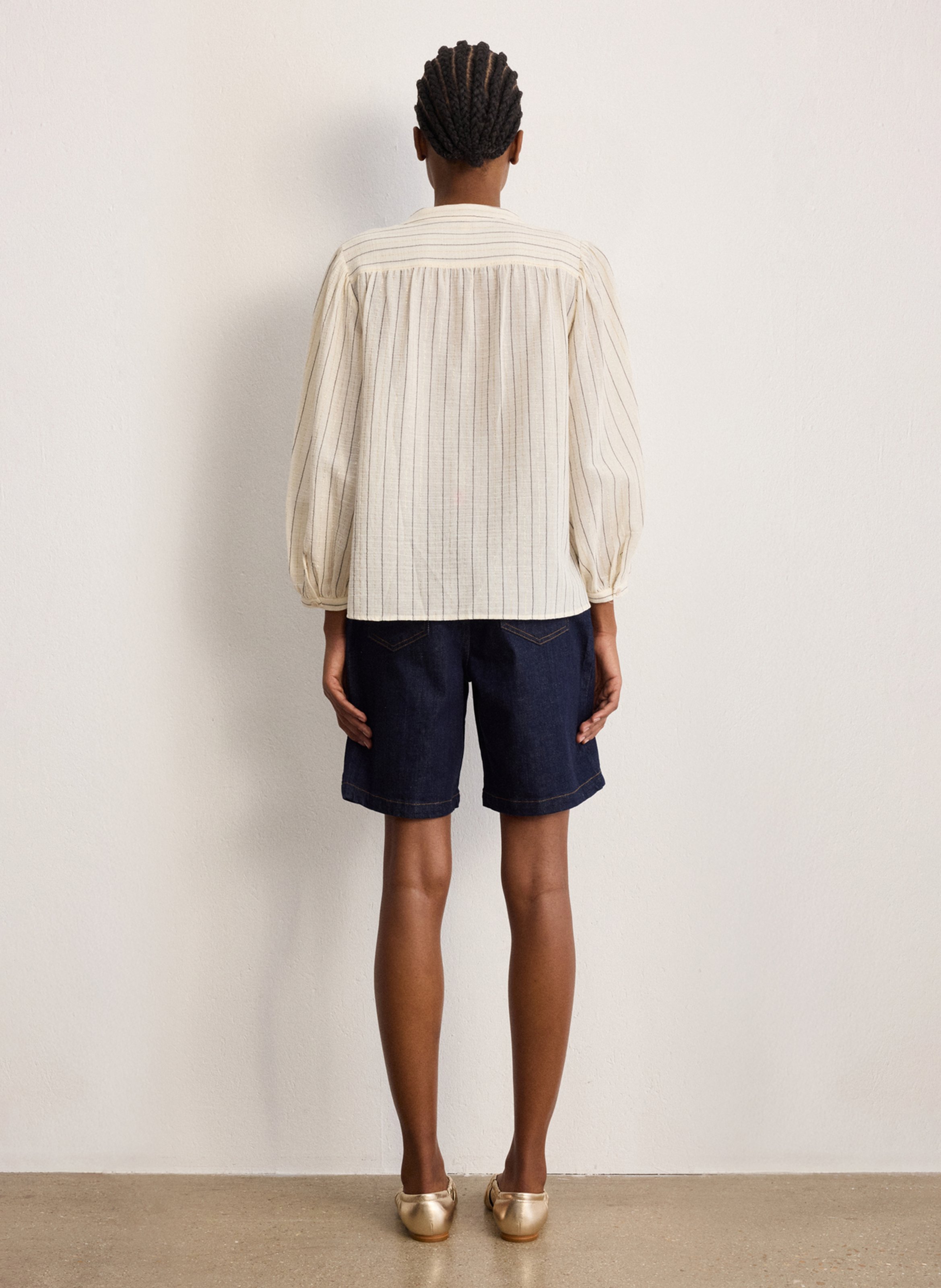 Cotton-blend straight-cut shirt with mandarin collar PABLO Beige