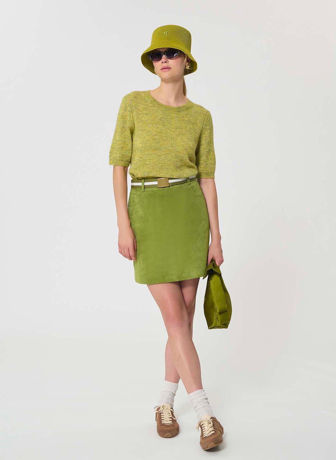 Jupe courte taille haute en daim TARA JARMON Vert