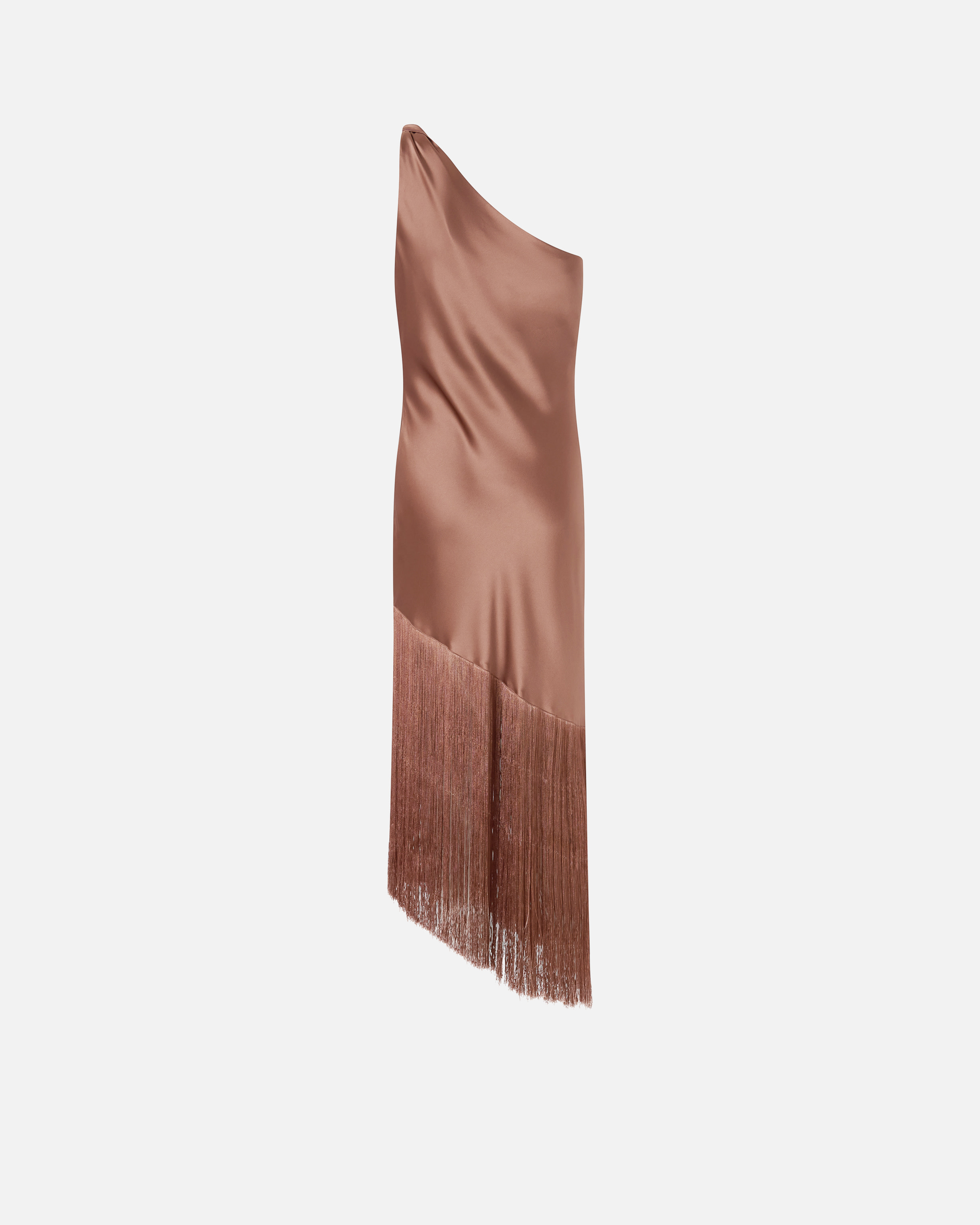 Robe courte asymétrique en satin à franges PINKO Marron
