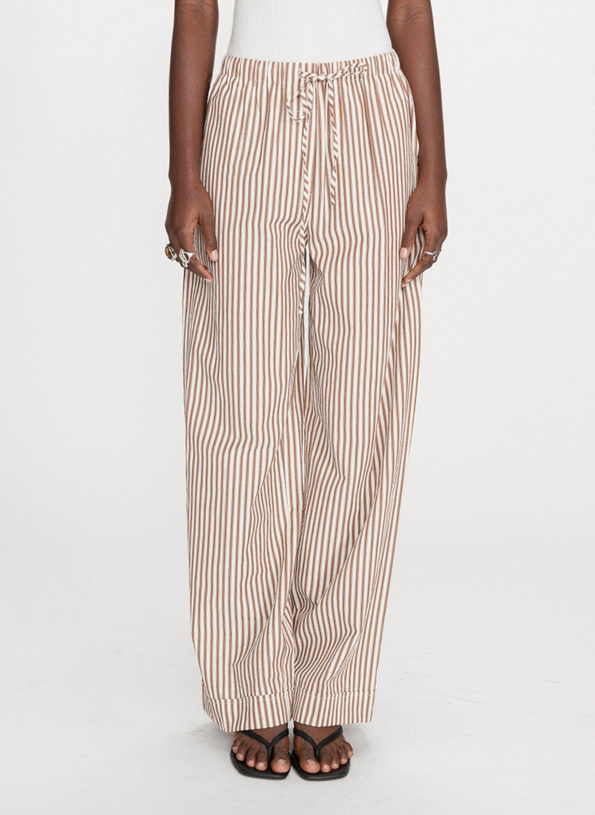 Wide leg cotton blend trousers GRACE ET MILA Brown