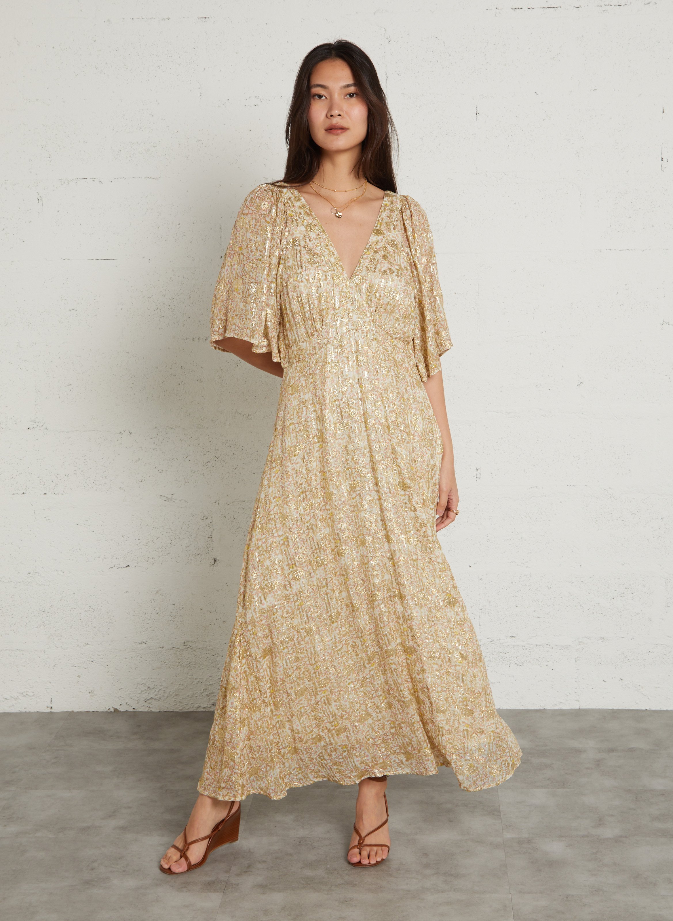 Robe longue imprimée col v MAISON 123 Doré